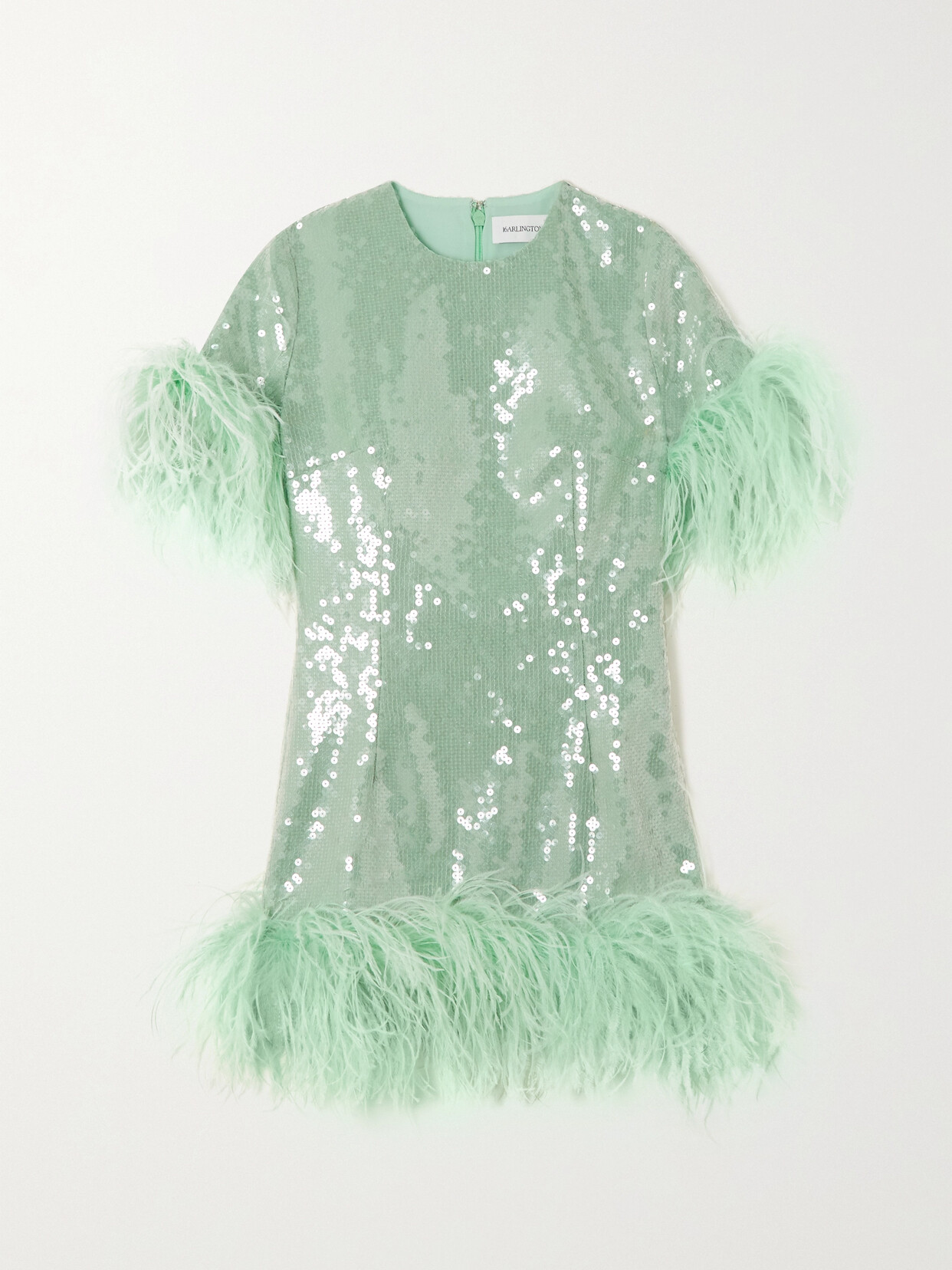 16ARLINGTON Syrma Feather-trimmed Sequined Tulle Mini Dress - Blue