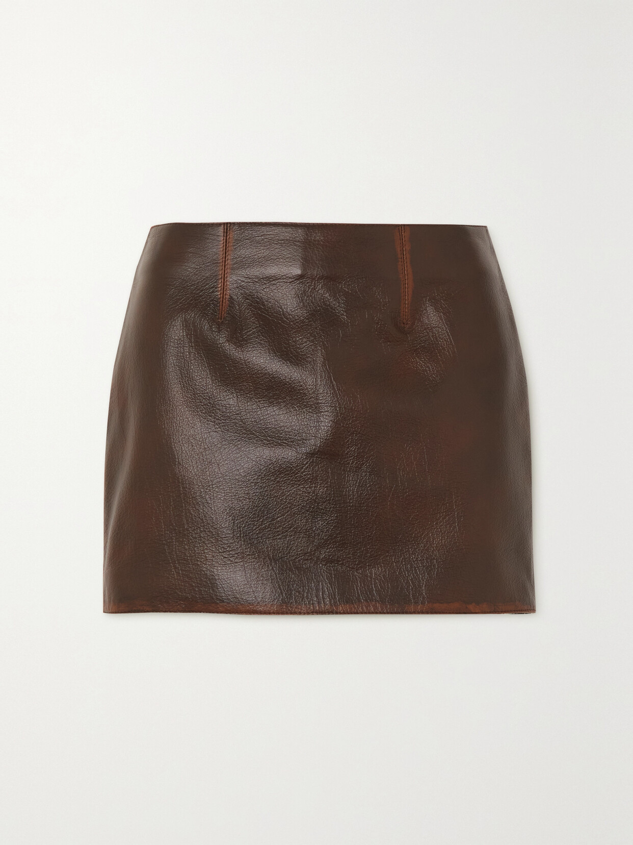16arlington Distressed-effect Leather Miniskirt In Brown