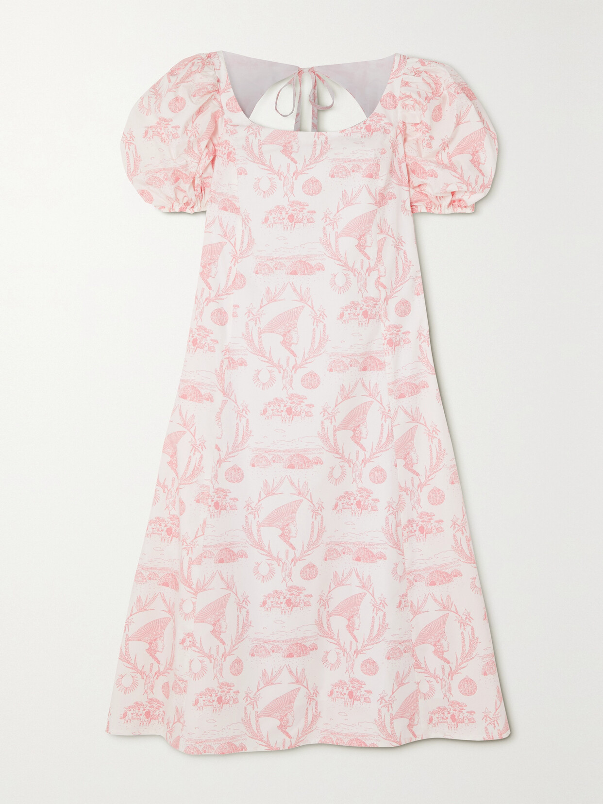 Sindiso Khumalo Palesa Open-back Printed Organic Cotton-poplin Midi Dress In Pink