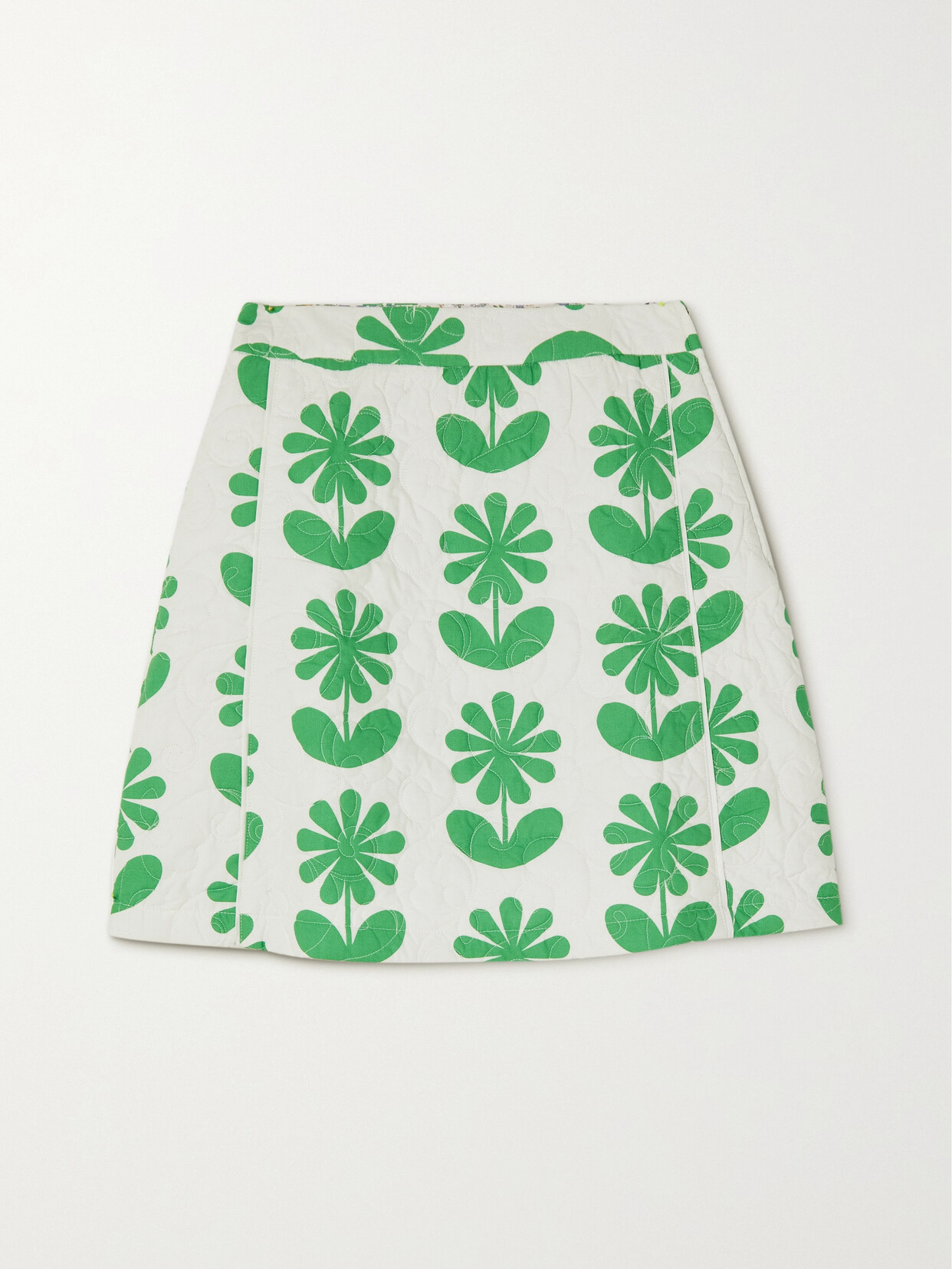 Sindiso Khumalo Zaza Quilted Floral-print Cotton Mini Skirt In Green