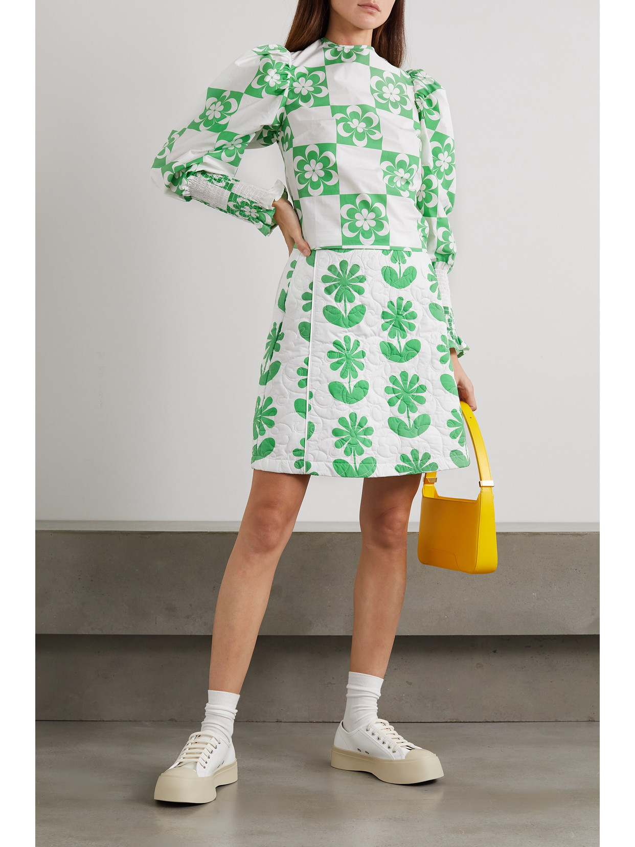 Zaza Quilted Floral-Print Cotton Mini