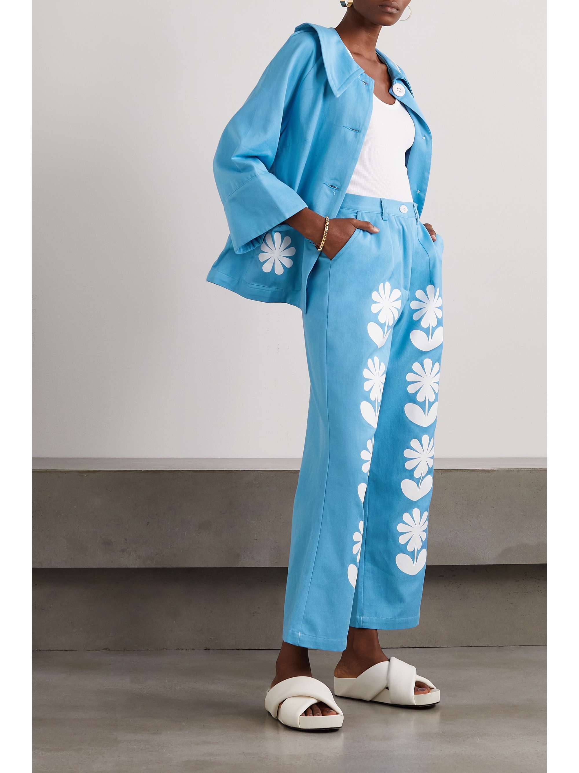 SINDISO KHUMALO Zena 花卉印花喇叭牛仔裤