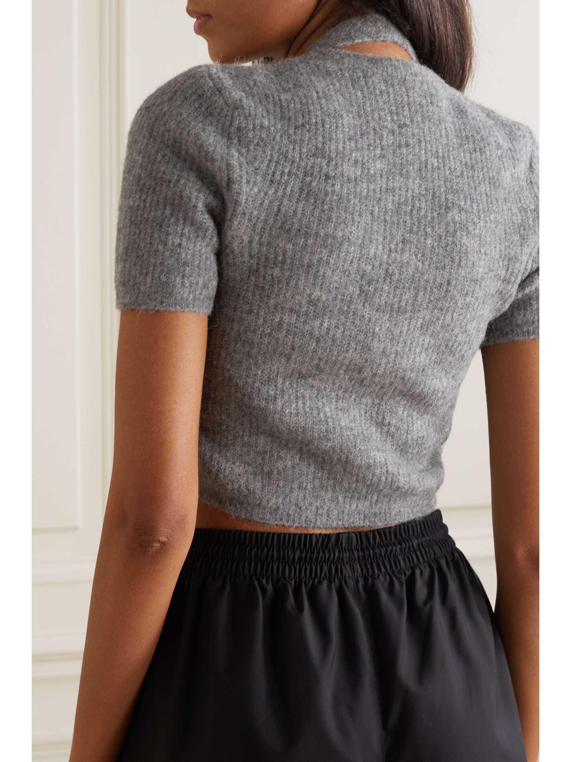cropped ribbed alpaca blend cardigan
