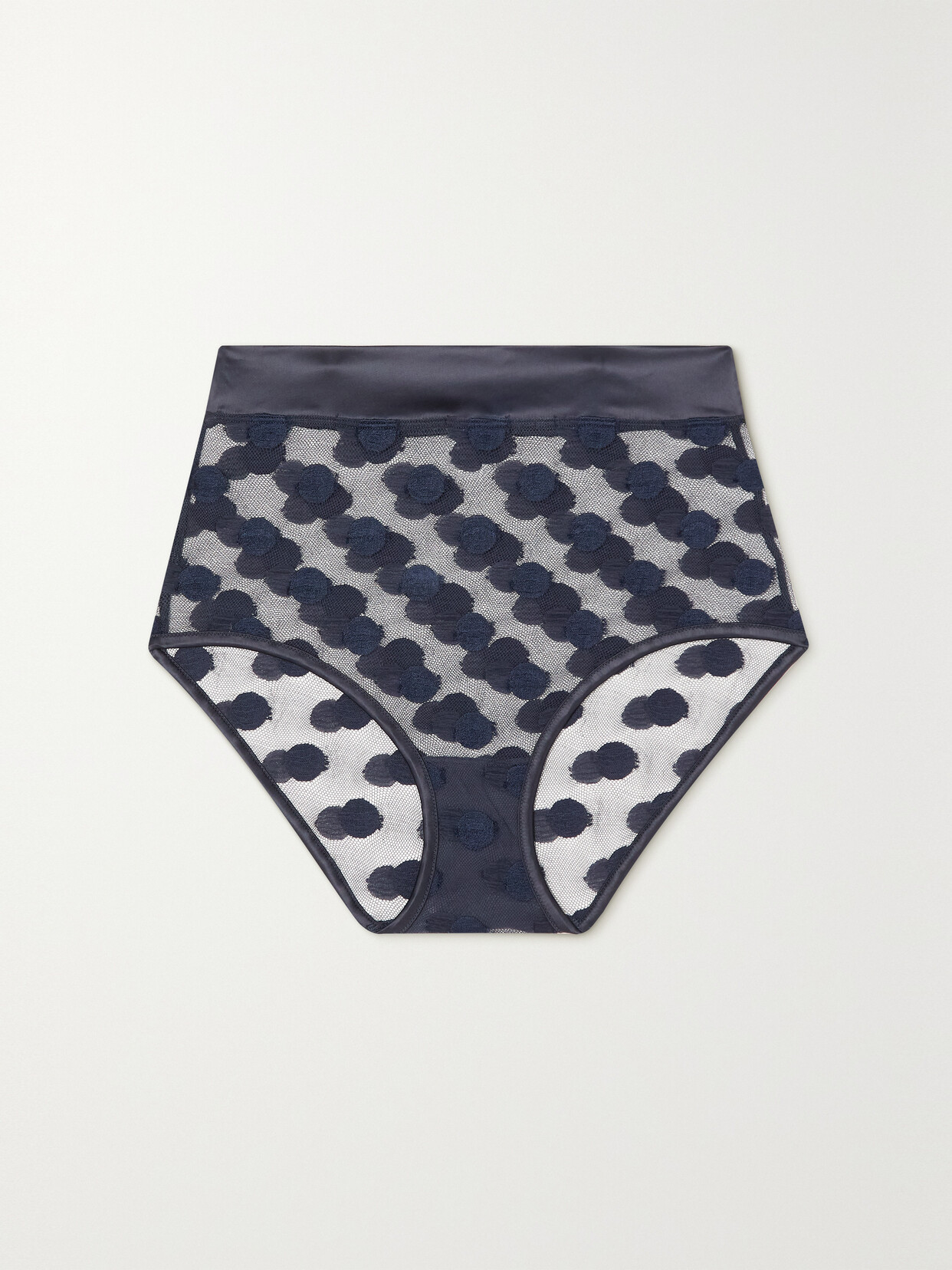 Eres Automne Satin-trimmed Polka-dot Leavers Lace Briefs In Blue