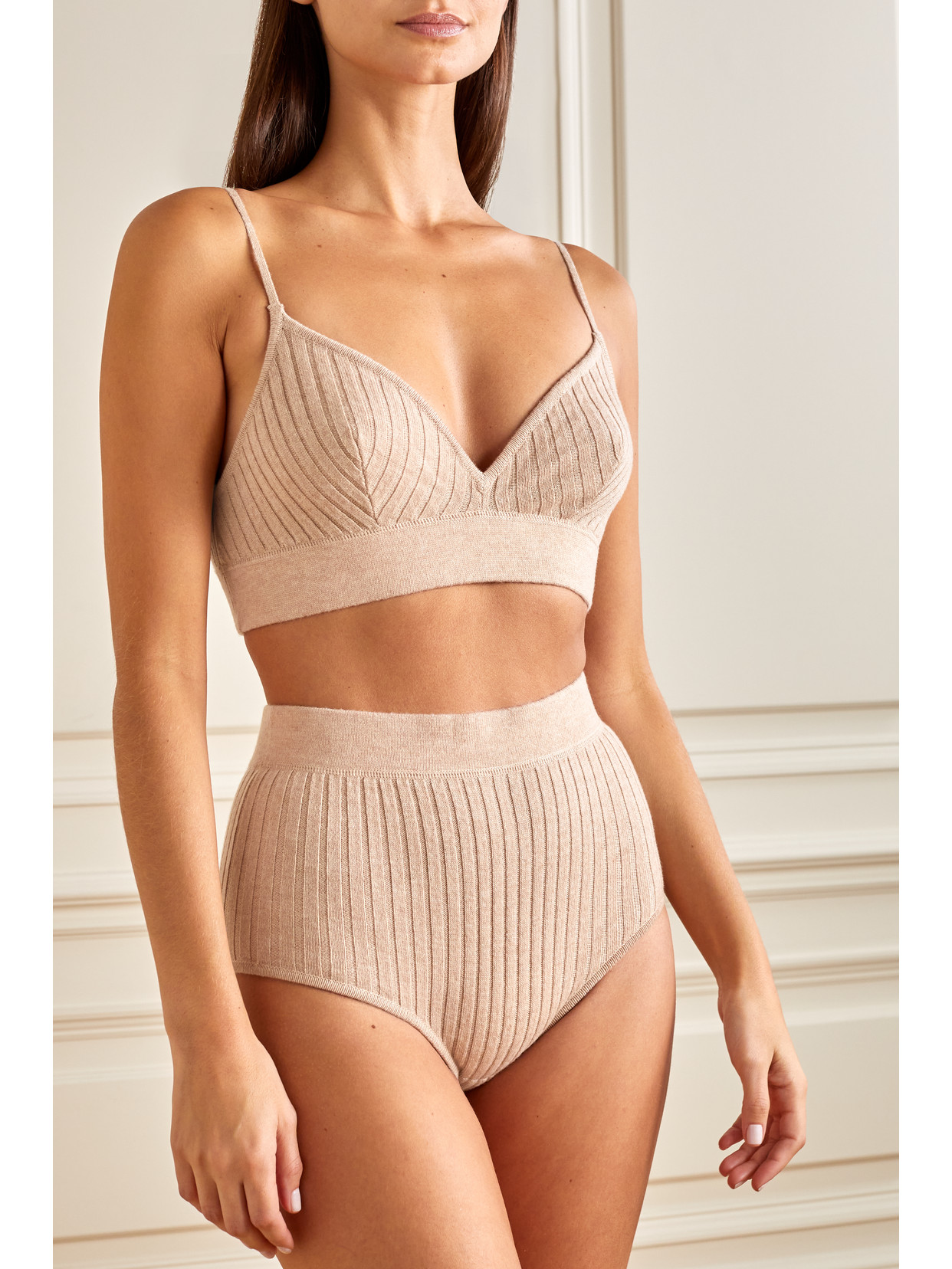 Eres Coeur Ribbed Wool And Cashmere-blend Briefs In Gray