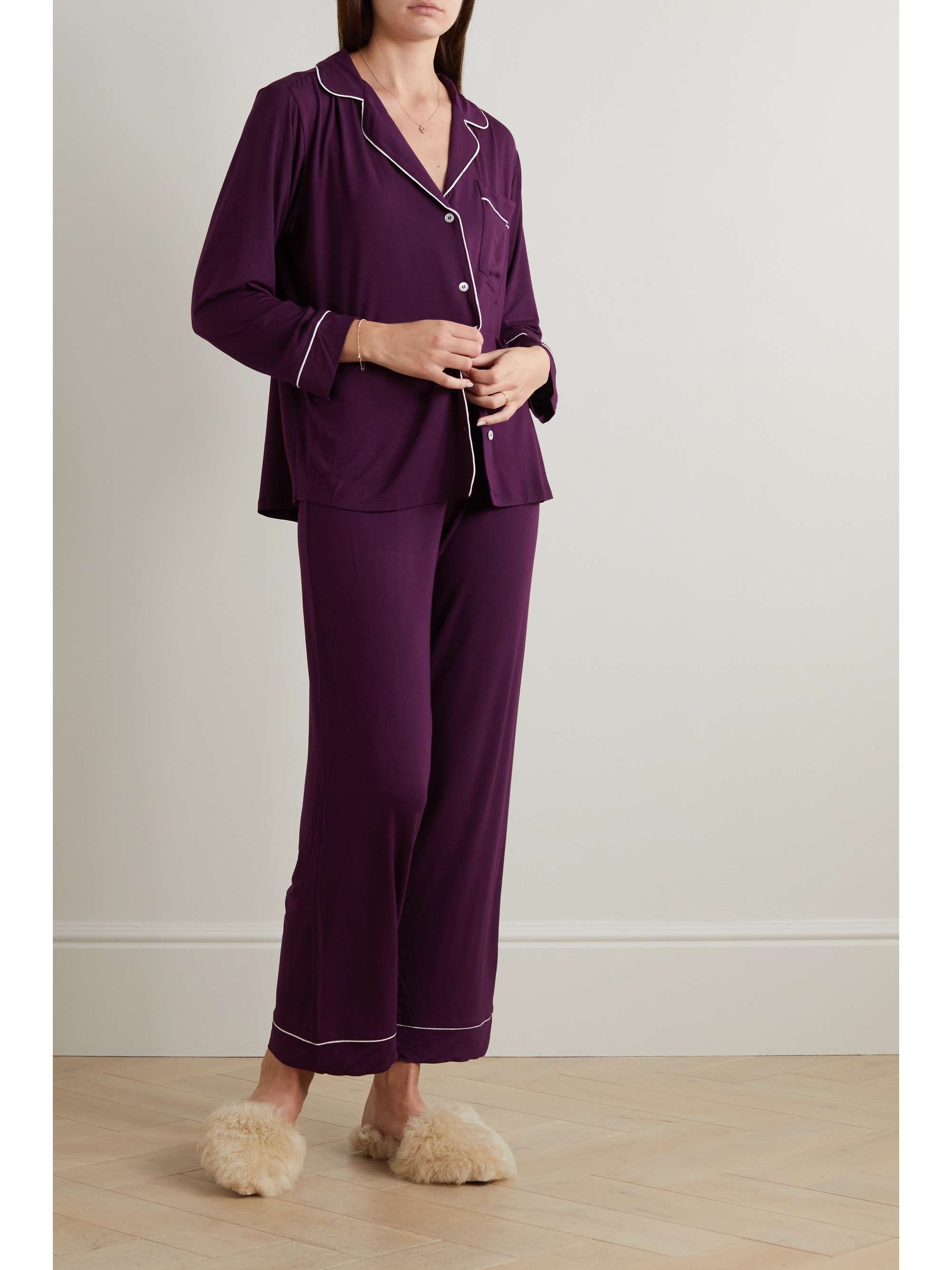 EBERJEY Gisele piped stretchmodal pajama set NETAPORTER