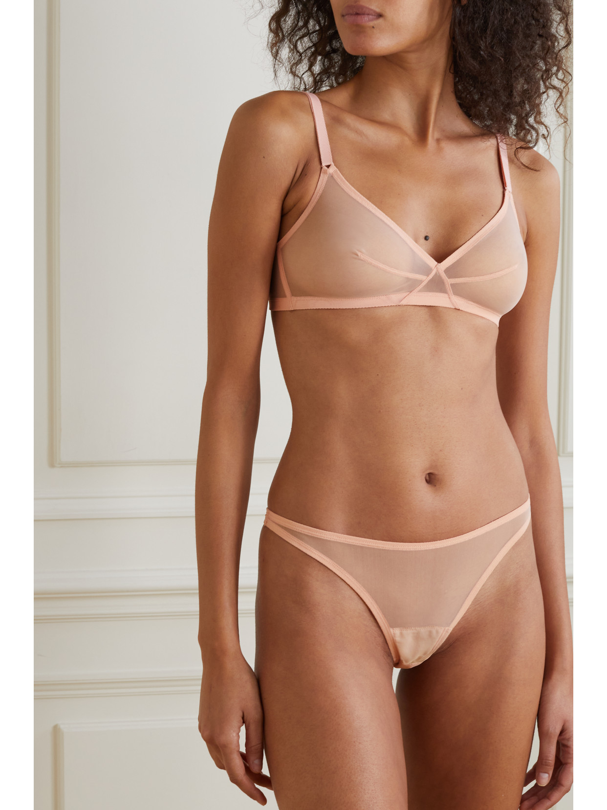 Eres Promesse Sheer Mesh Tanga Briefs In Pink