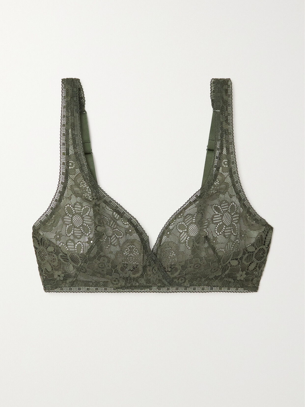 Green silk stretch floral lace bra underwear