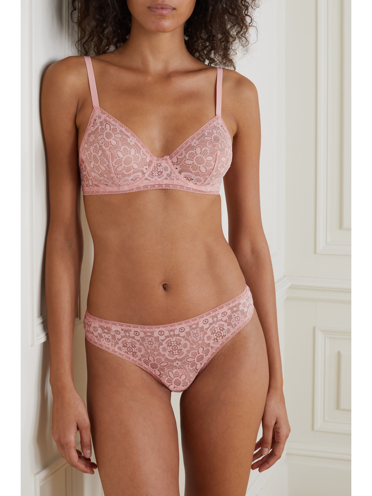 Shop Eres Frivole Stretch-lace Thong In Pink