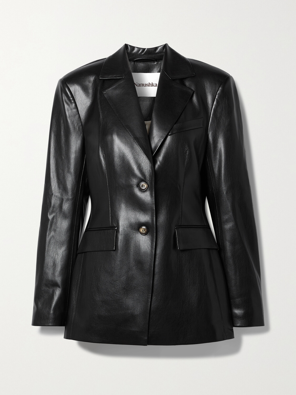 Nanushka Black Vegan Leather Hathi Blazer