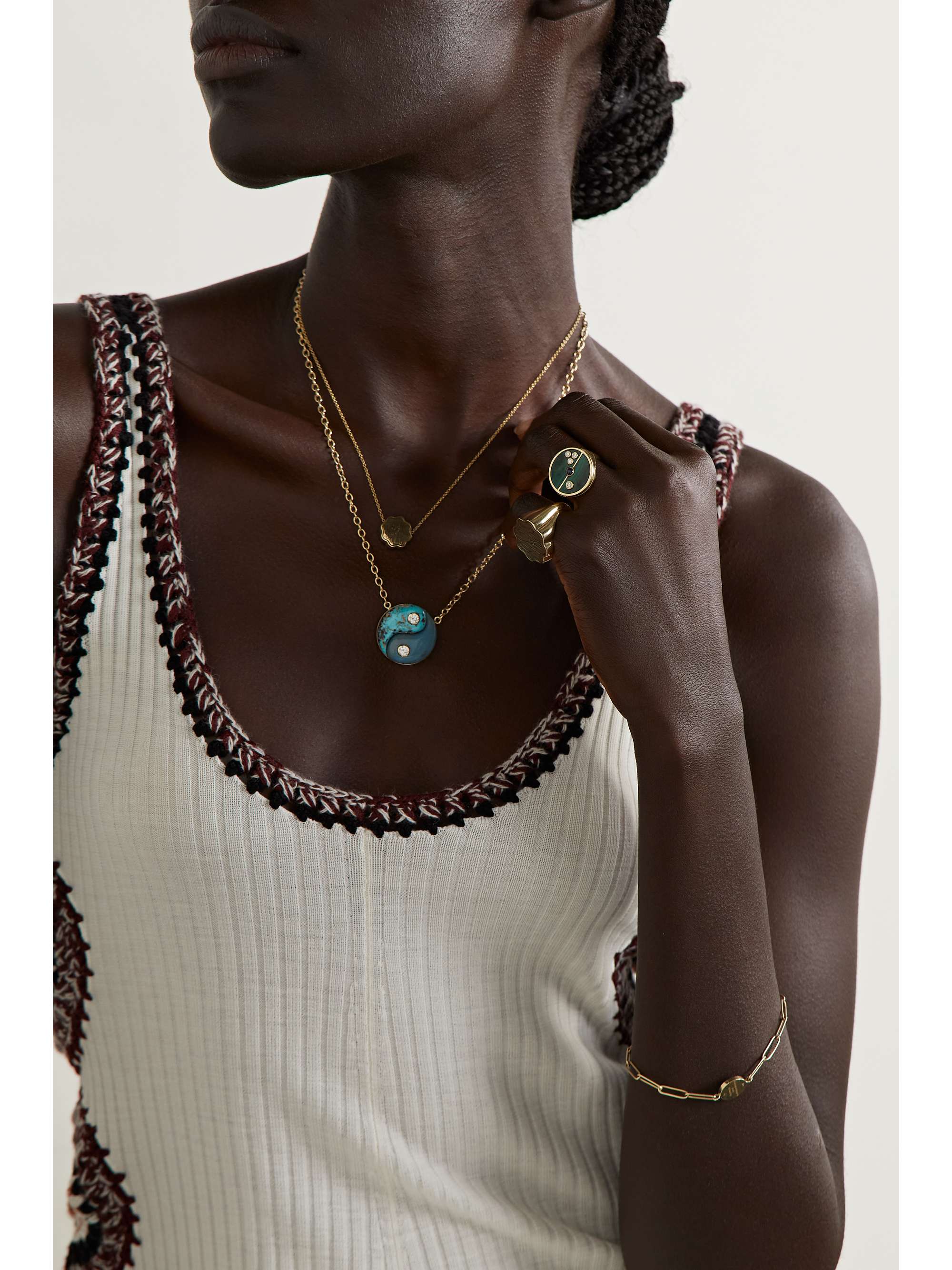 RETROUVAÍ Yin Yang 14-karat gold multi-stone necklace