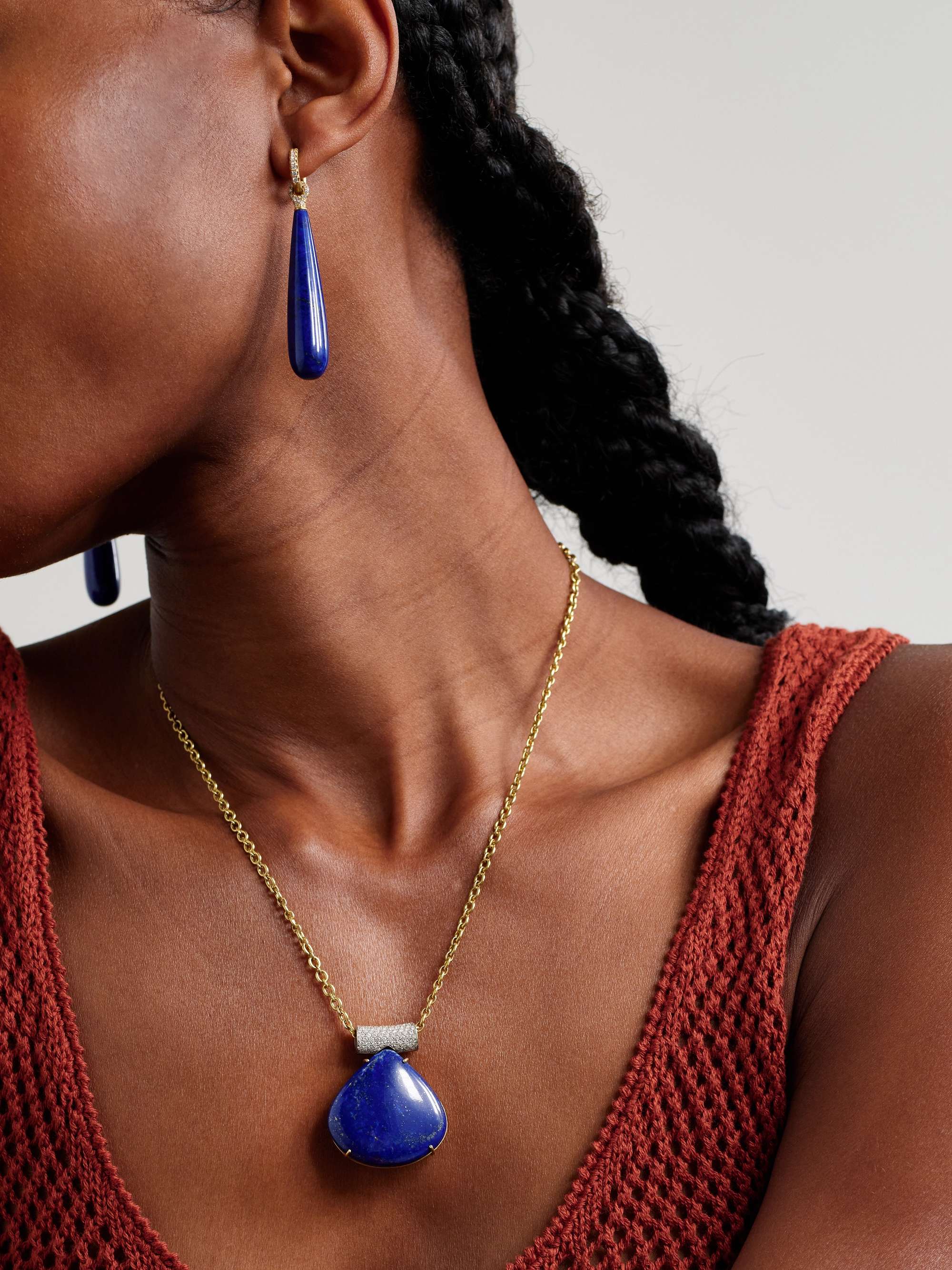 IRENE NEUWIRTH 18-karat yellow and white gold, lapis lazuli and diamond necklace