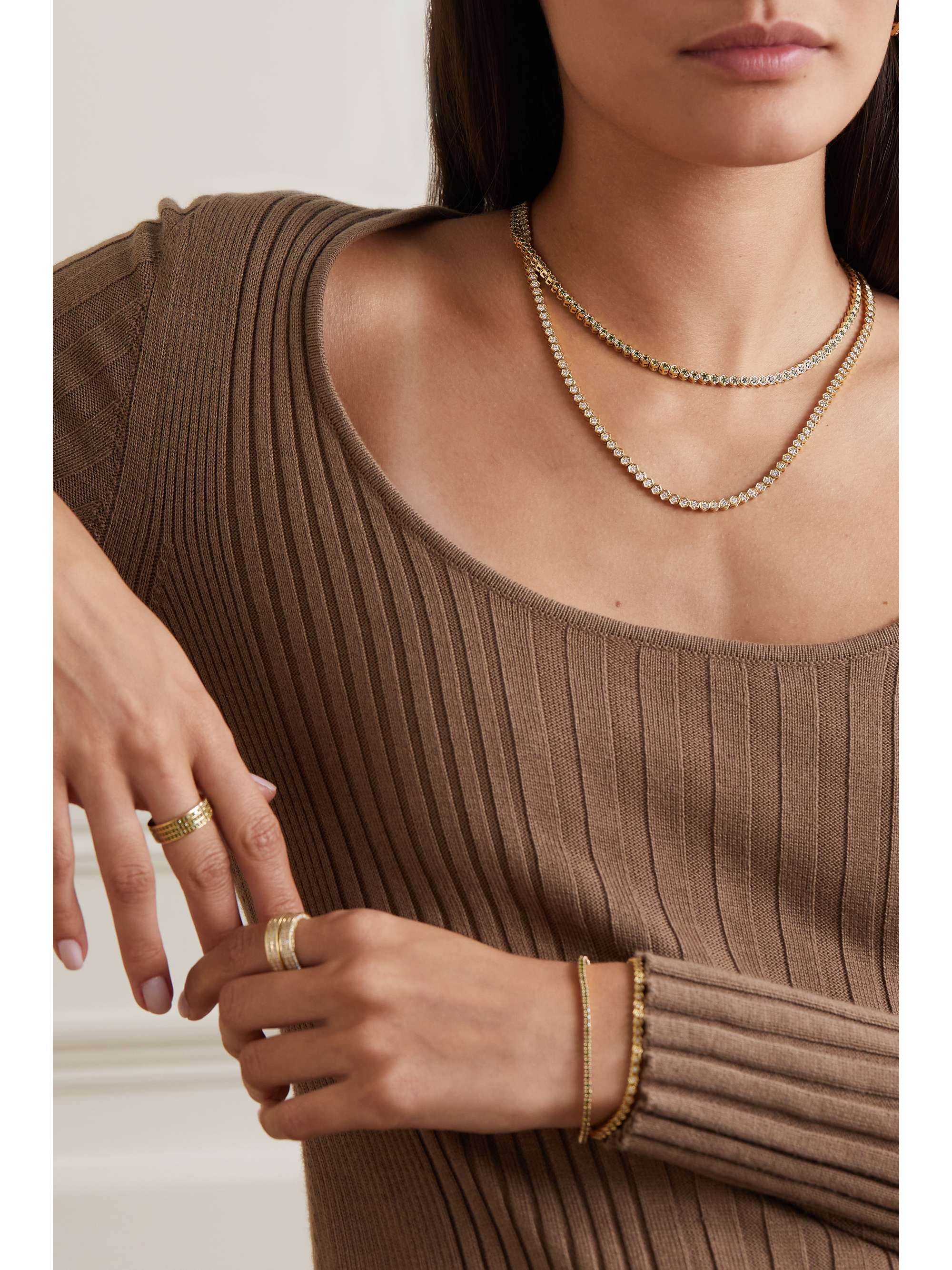 KOLOURS JEWELRY Hexagon medium 18-karat gold diamond tennis necklace
