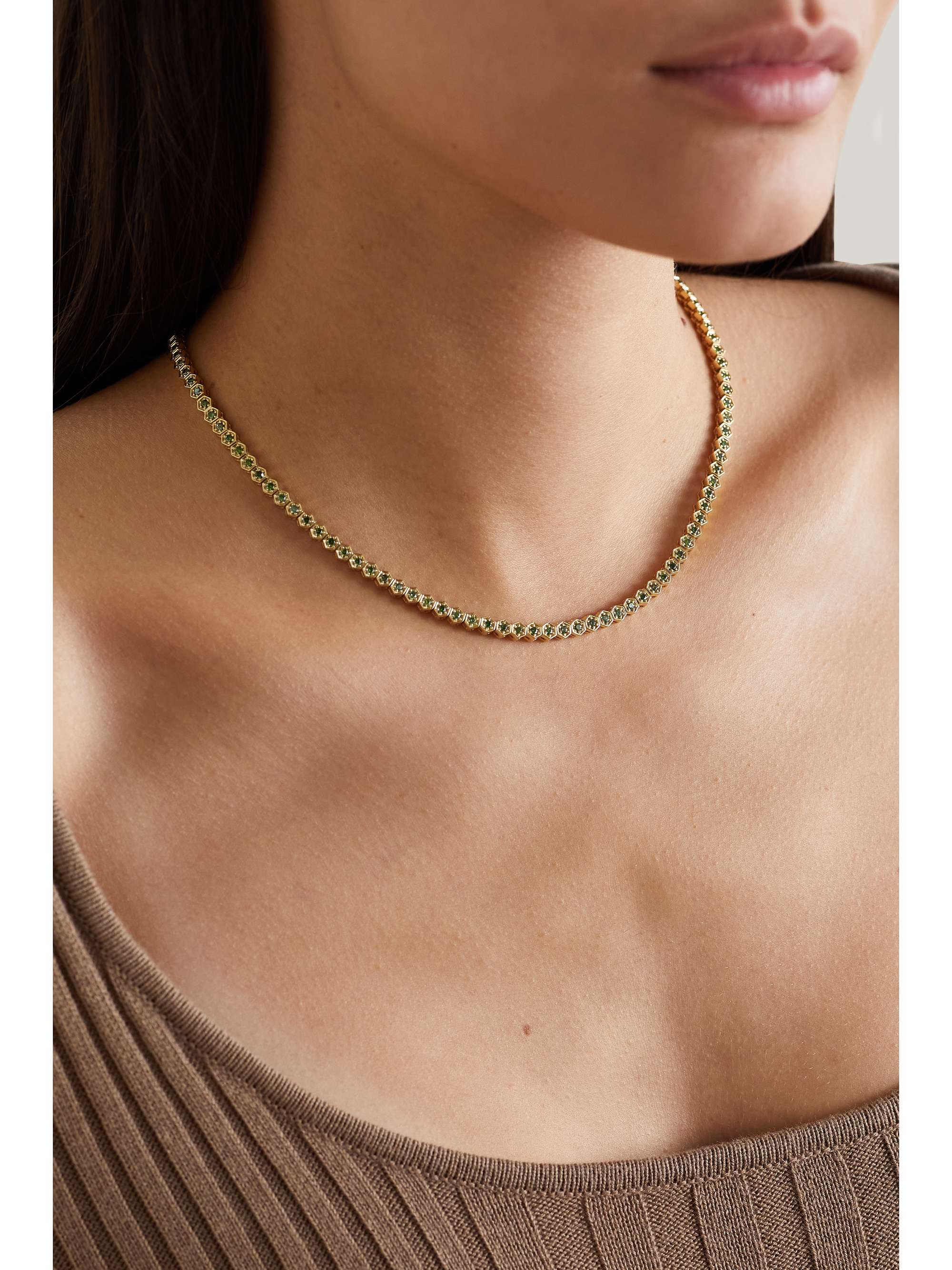 KOLOURS JEWELRY Hexagon medium 18-karat gold diamond tennis necklace