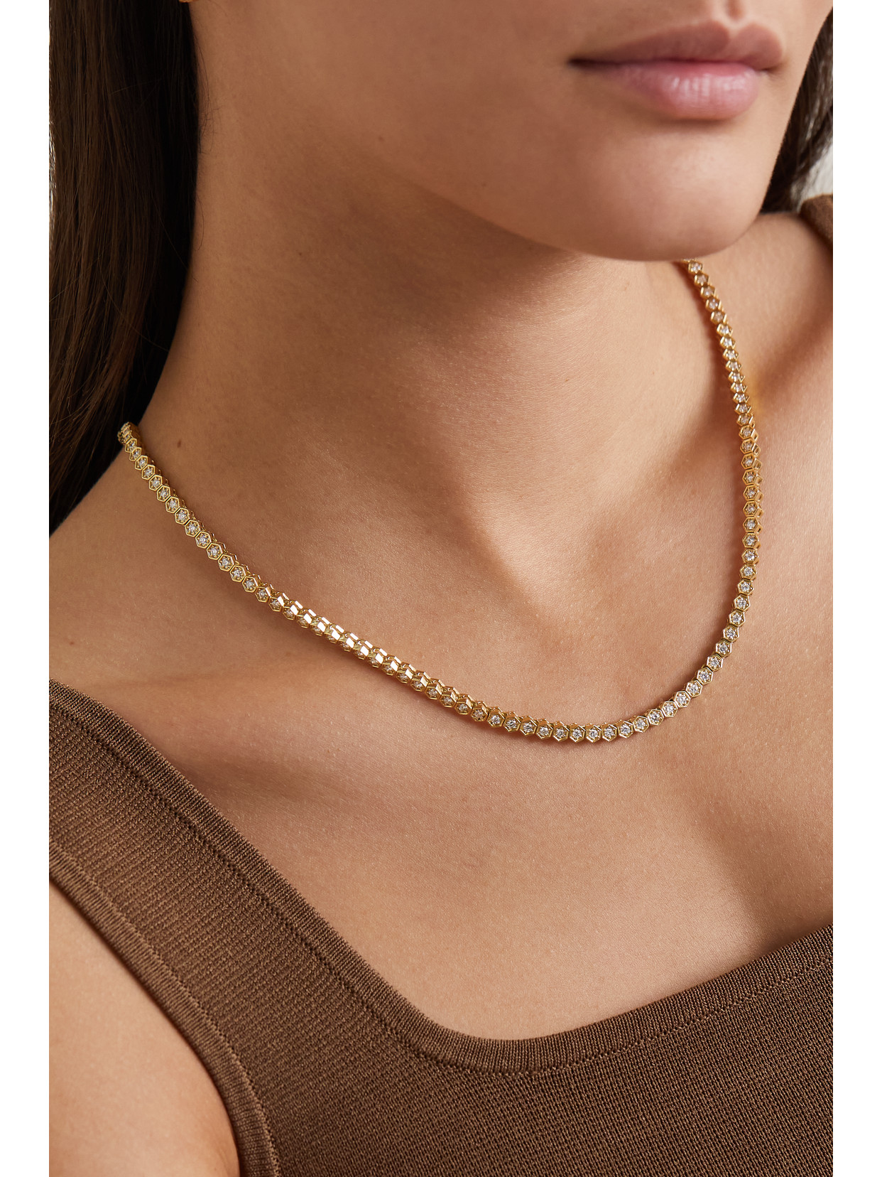 KOLOURS JEWELRY HEXAGON MEDIUM 18-KARAT GOLD DIAMOND TENNIS NECKLACE 