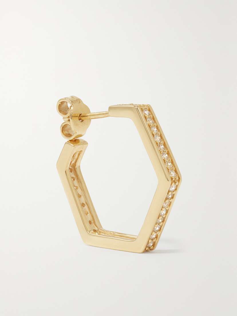 KOLOURS JEWELRY Hexagon Large 18-karat Gold Diamond Single Hoop Earring