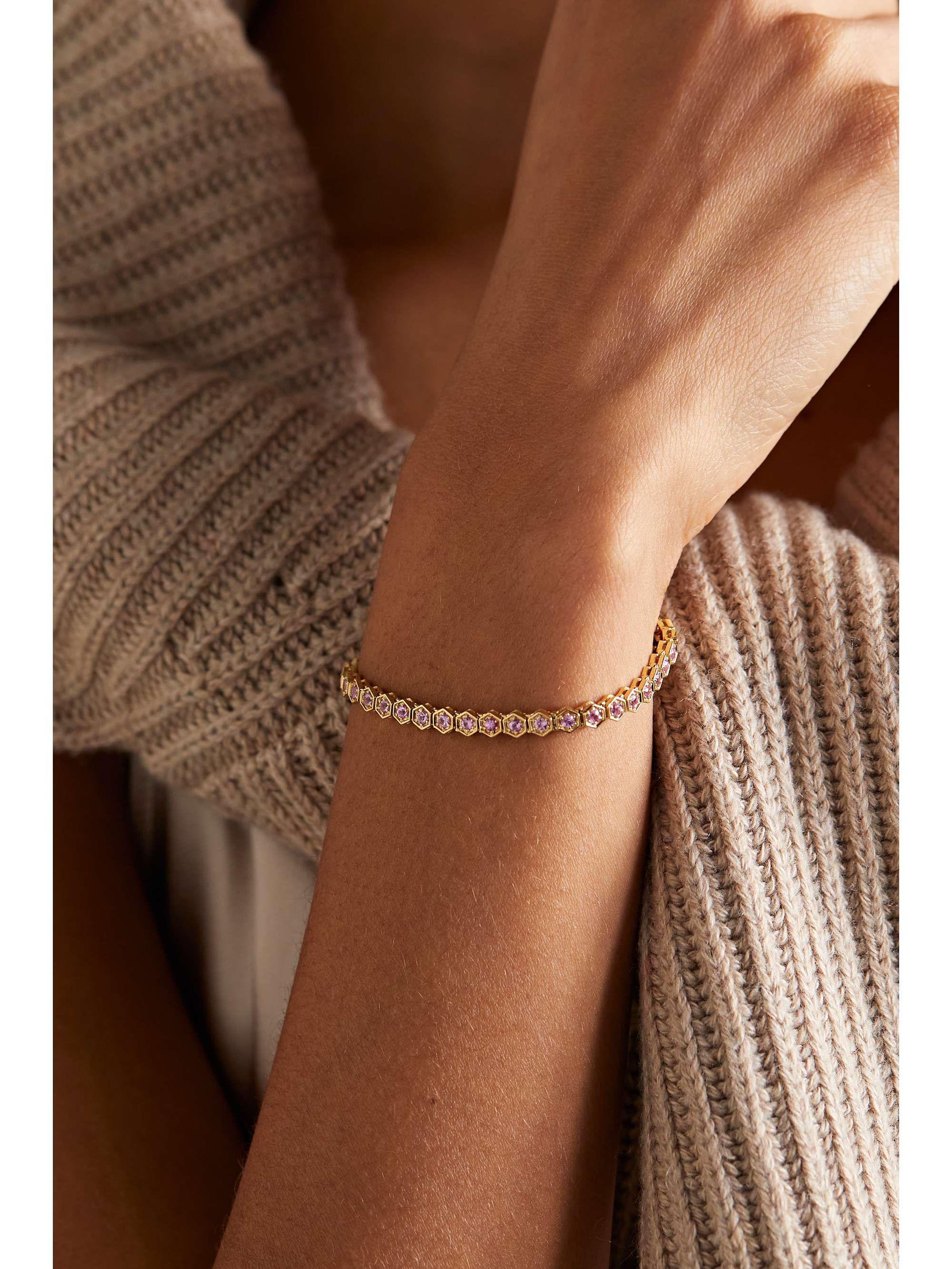 KOLOURS JEWELRY Hexagon large 18karat gold sapphire tennis bracelet