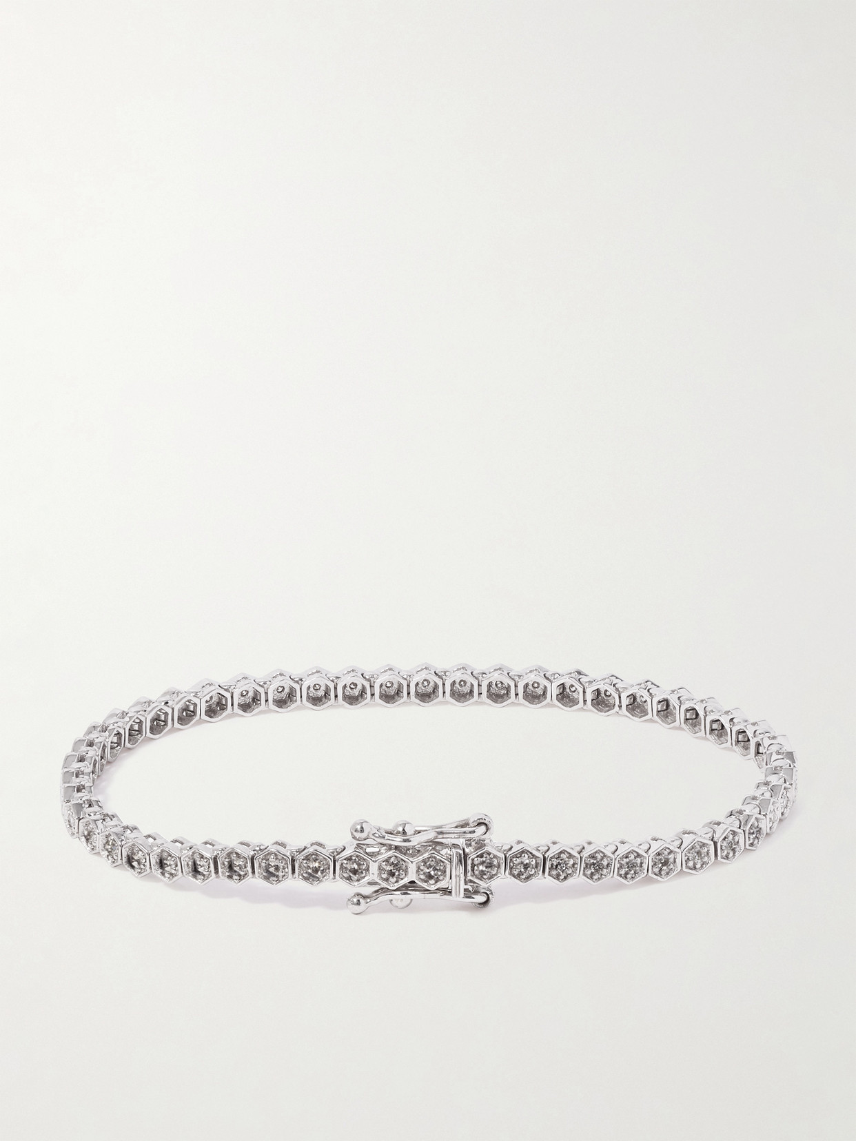 KOLOURS JEWELRY HEXAGON SMALL 18-KARAT WHITE GOLD DIAMOND TENNIS BRACELET