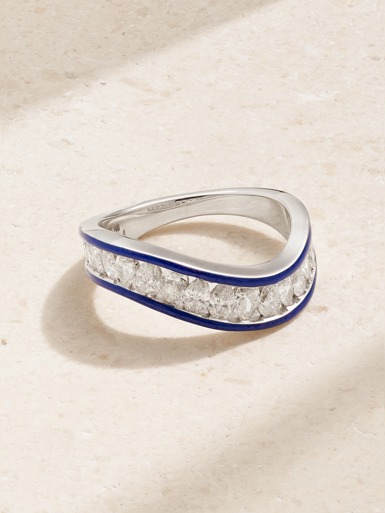 Kamyen - 18-karat White Gold, Enamel And Diamond Ring - Blue