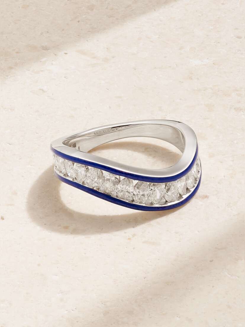 Kamyen 18-karat White Gold, Enamel And Diamond Ring