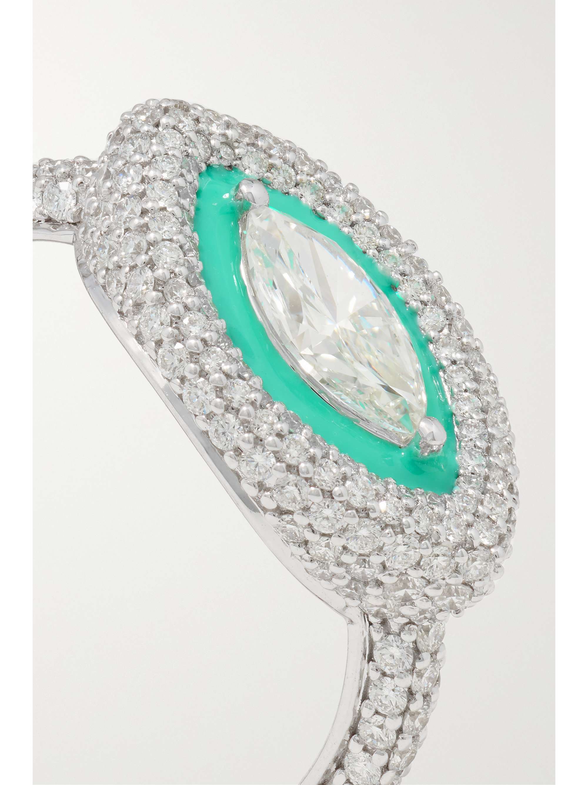 KAMYEN 18-karat white gold, diamond and enamel ring