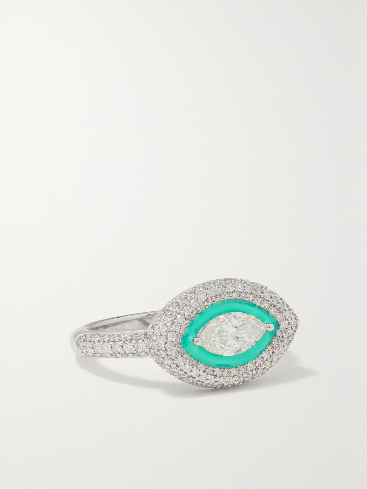 Kamyen - 18-karat White Gold, Diamond And Enamel Ring - Green