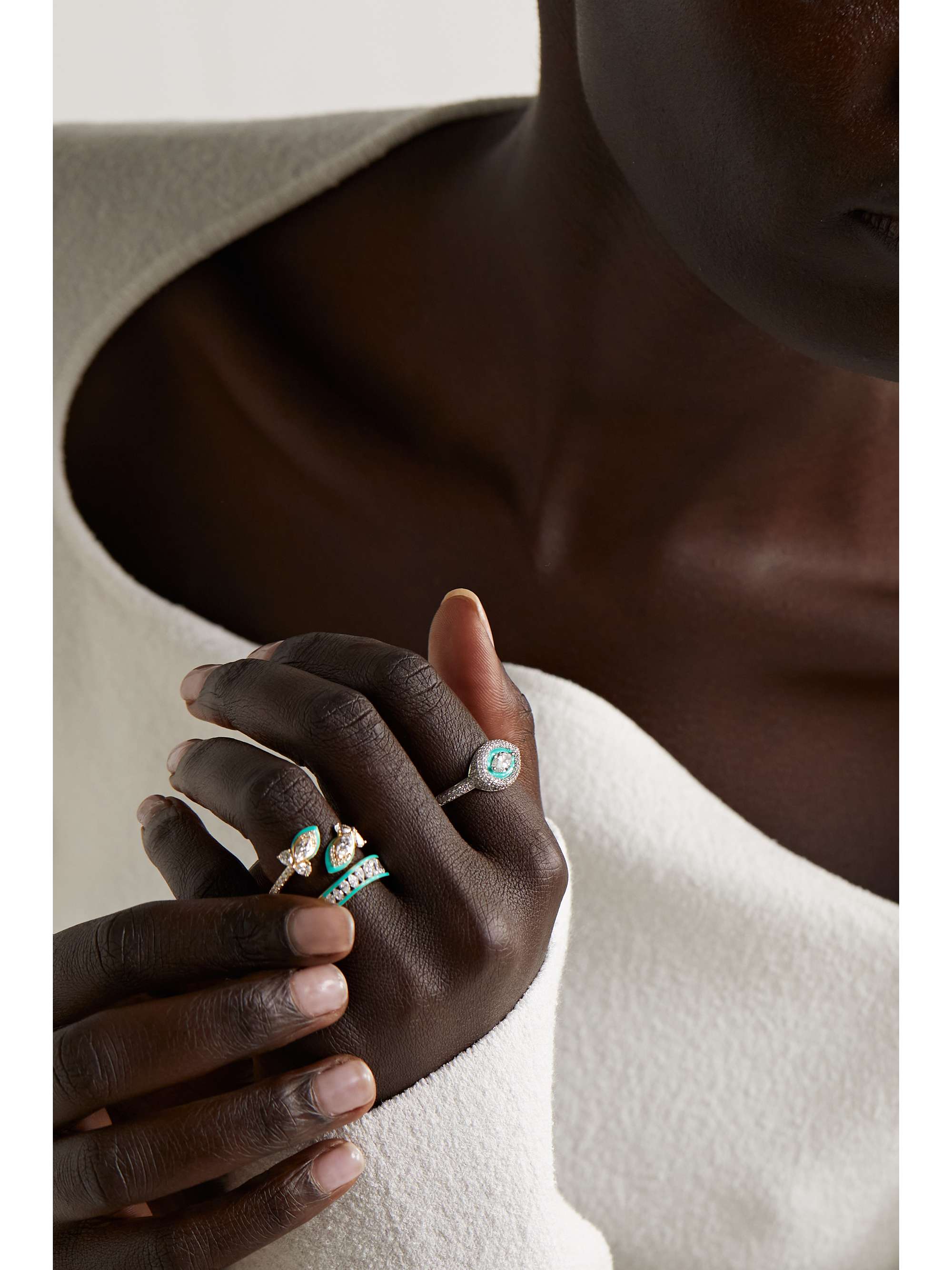 KAMYEN 18-karat white gold, diamond and enamel ring