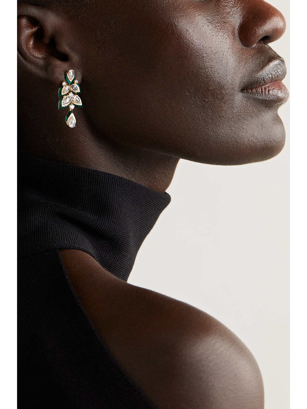 Kamyen Blossom 18-karat White Gold, Diamond And Enamel Earrings In Green