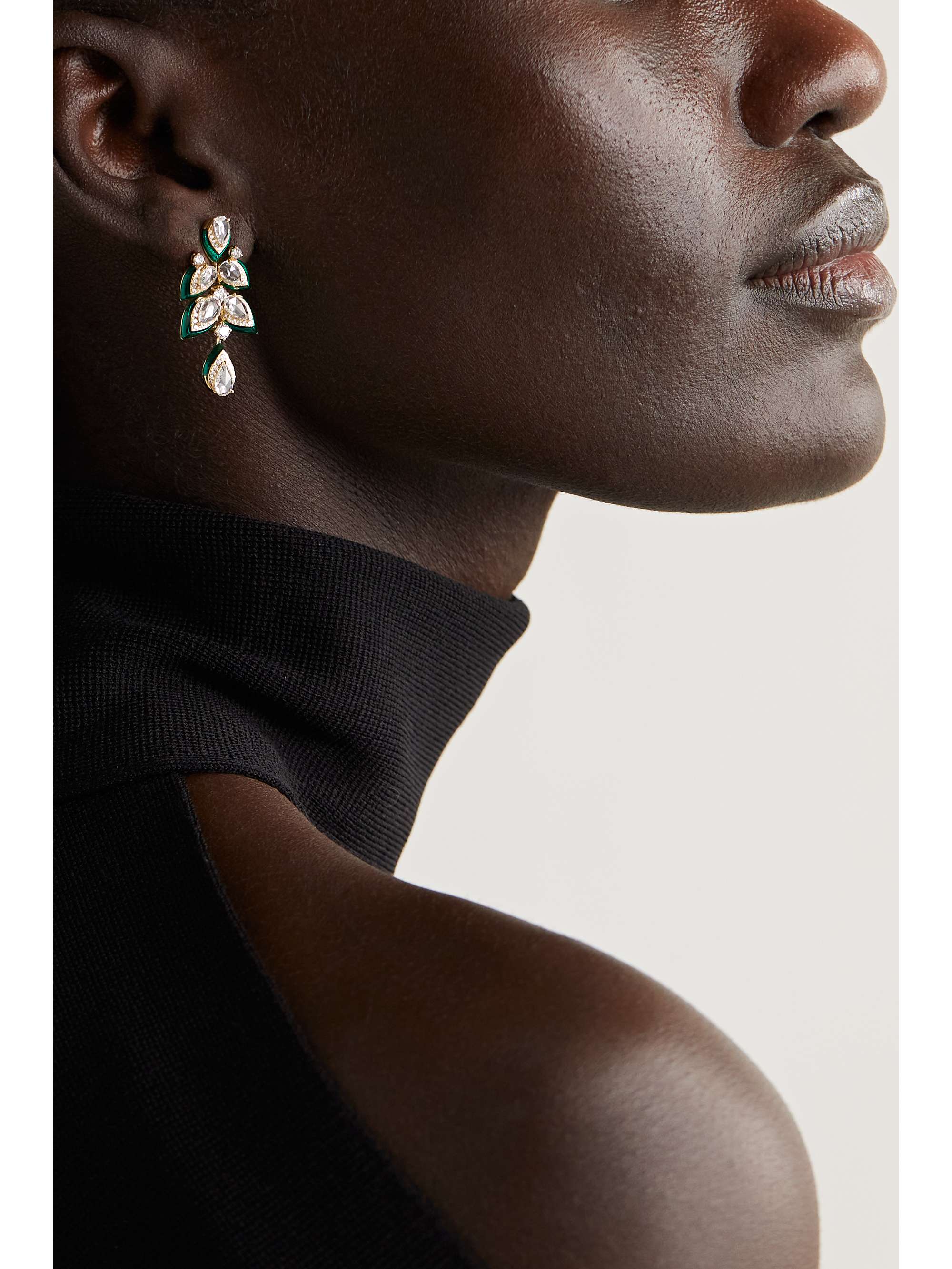 KAMYEN Blossom 18-karat white gold, diamond and enamel earrings