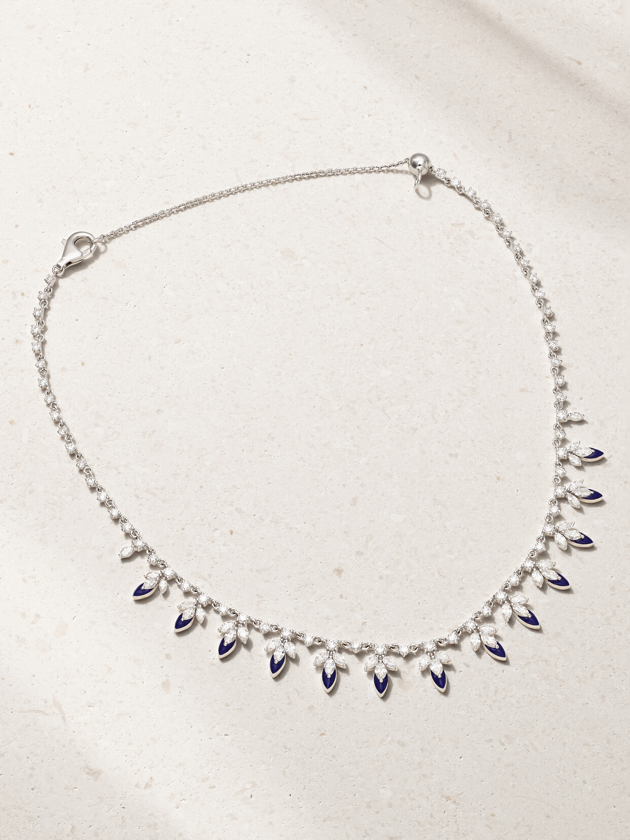 Kamyen The Leaf 18-karat White Gold, Enamel And Diamond Choker