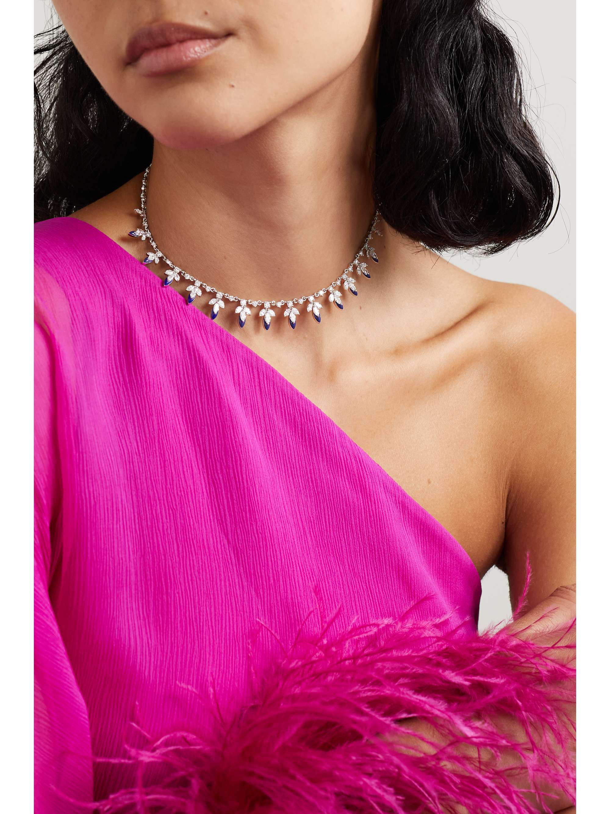 KAMYEN The Leaf Choker aus 18 Karat Weißgold mit Emaille und Diamanten
