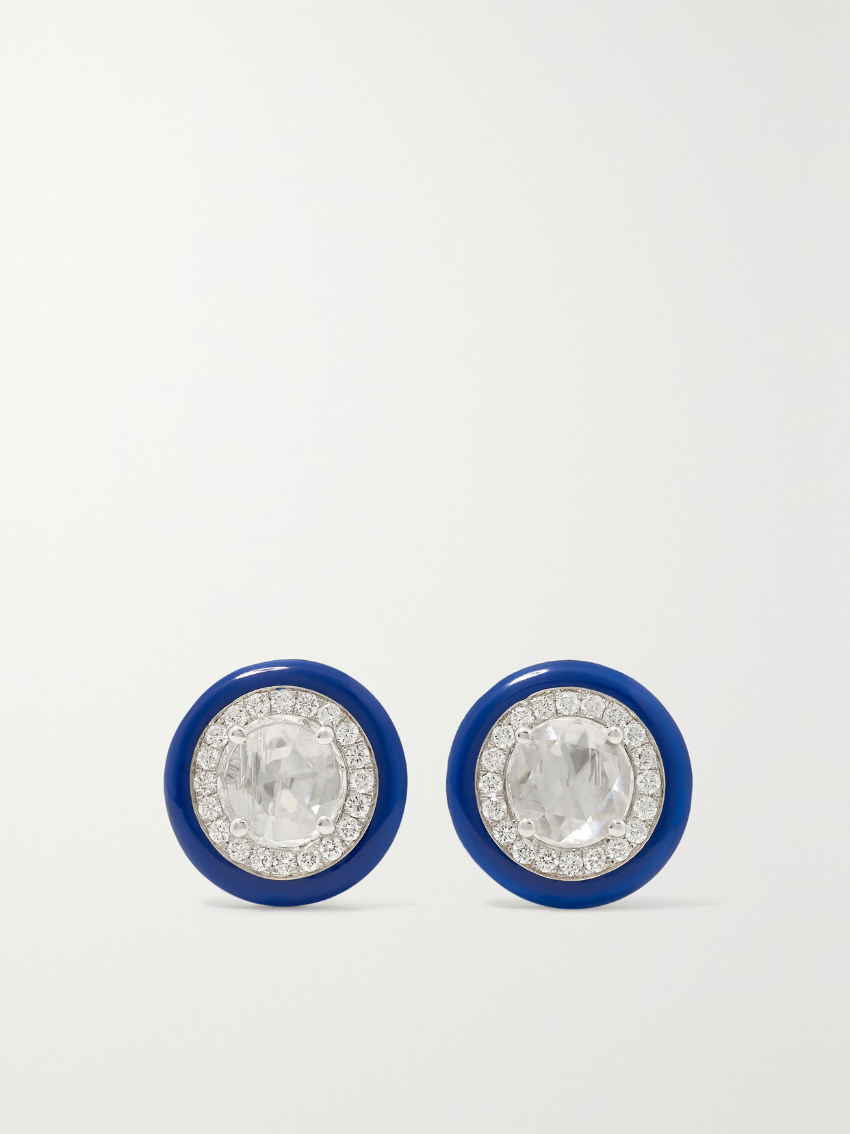 Kamyen 18-karat White Gold, Diamond And Enamel Earrings