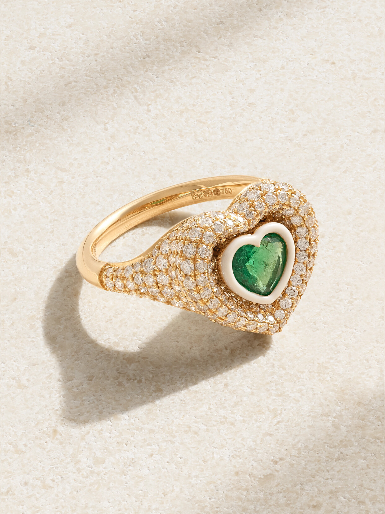 Kamyen - 18-karat Gold, Enamel, Diamond And Emerald Ring - Green