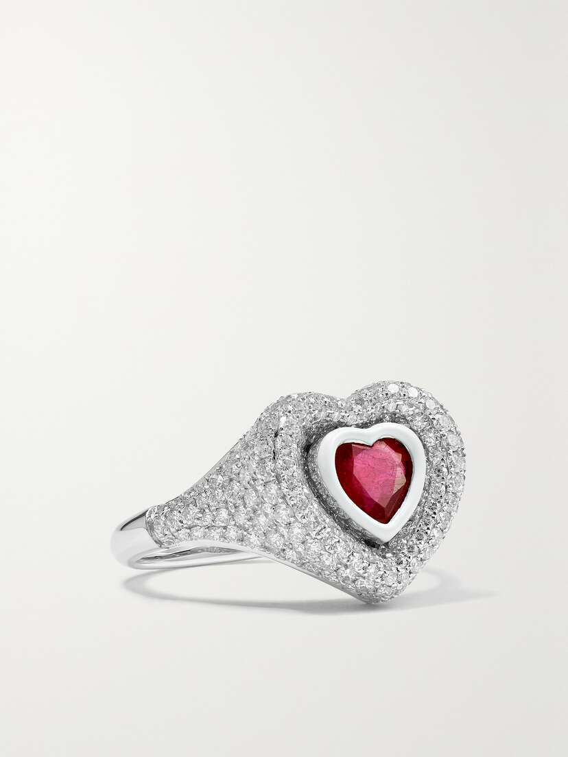 Kamyen 18-karat White Gold, Diamond, Ruby And Enamel Ring