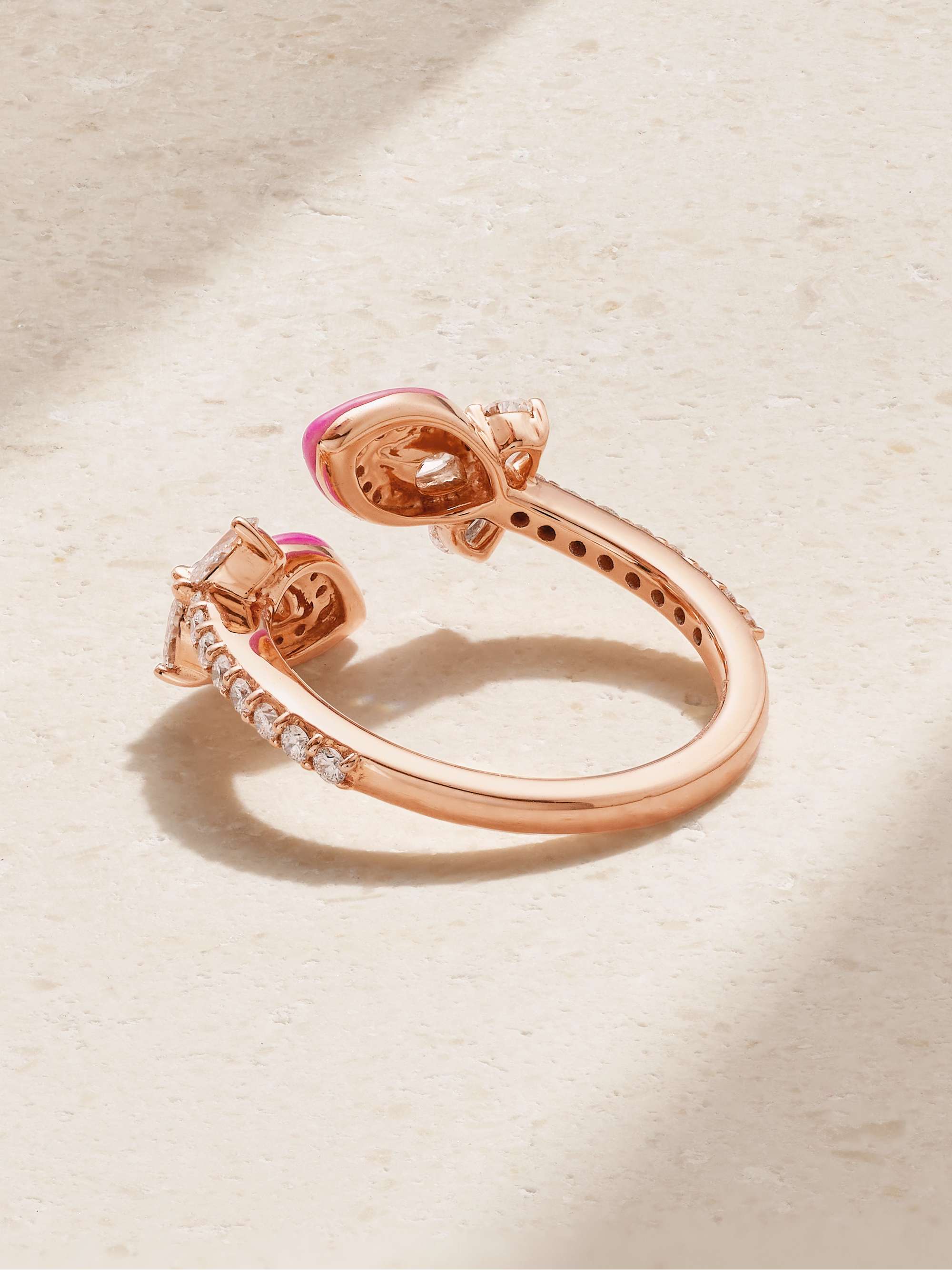 KAMYEN 18-karat rose gold, diamond and enamel ring