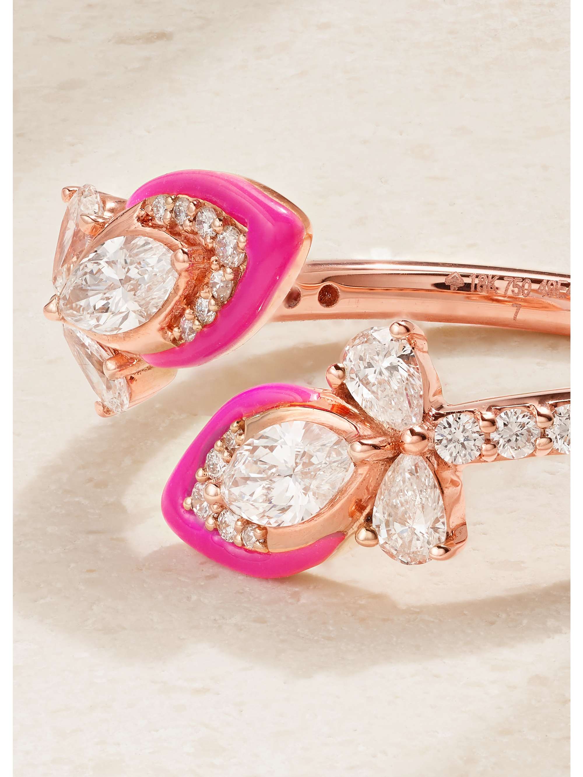 KAMYEN 18-karat rose gold, diamond and enamel ring