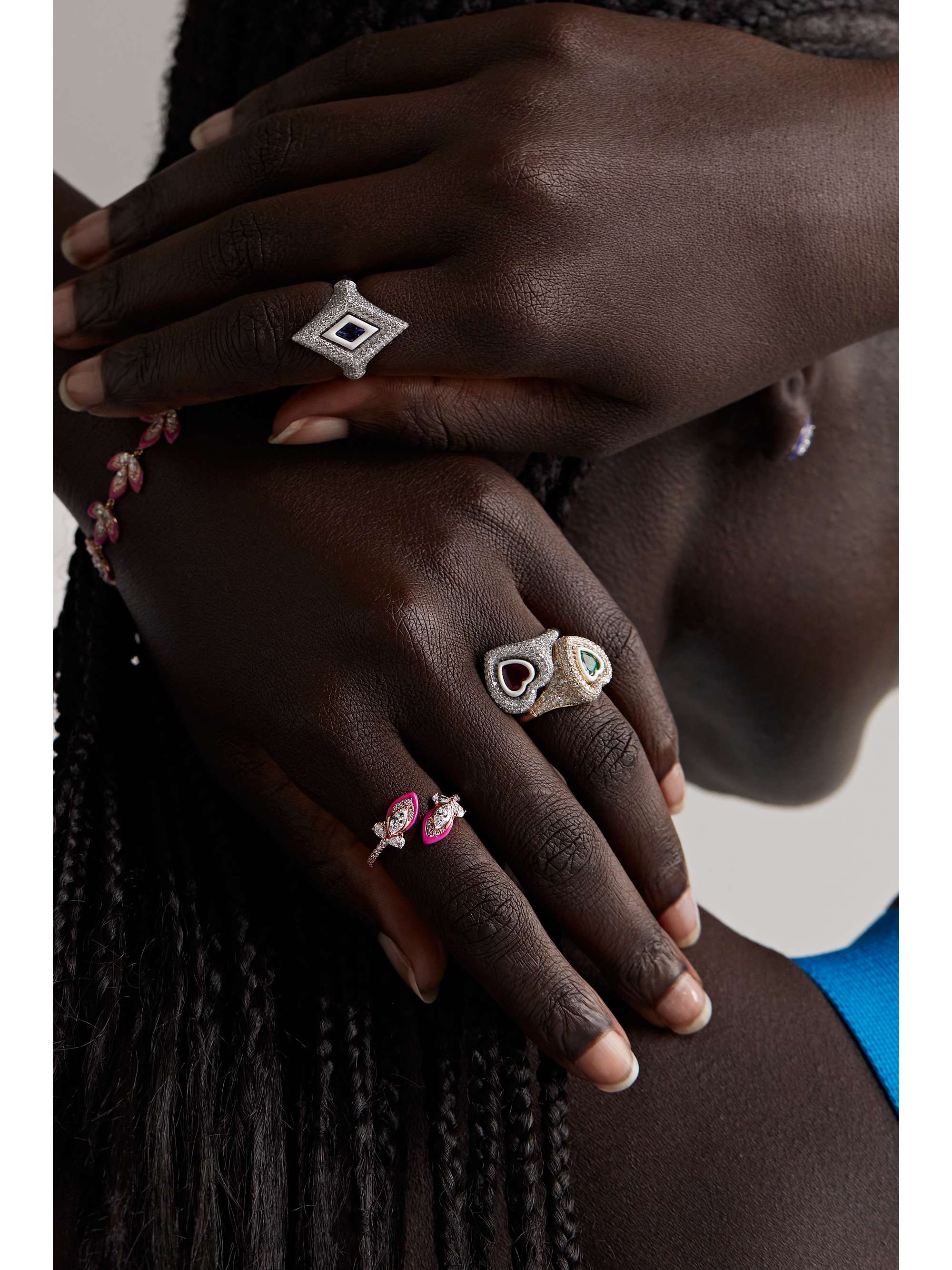 KAMYEN 18-karat rose gold, diamond and enamel ring