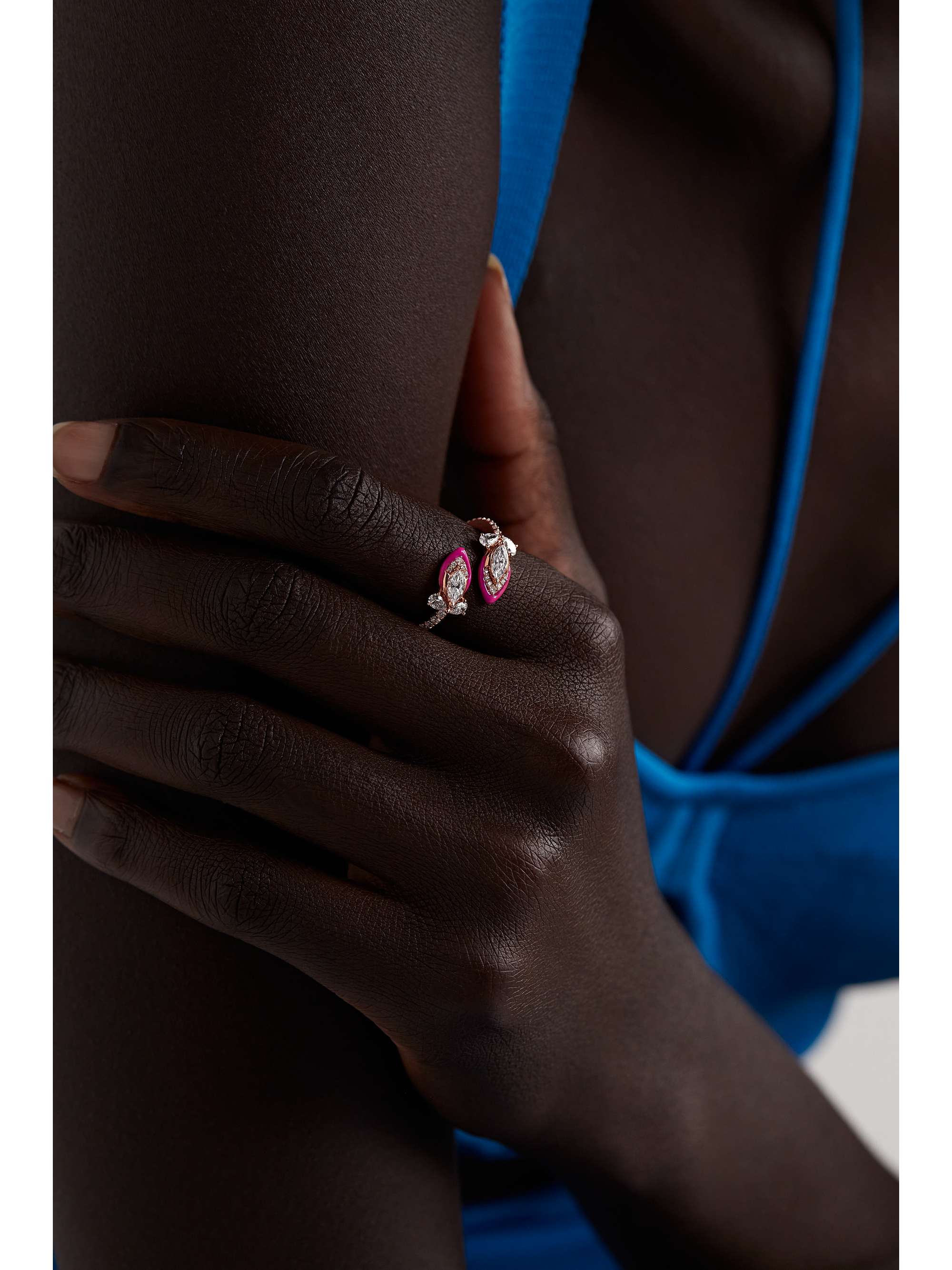 KAMYEN 18-karat rose gold, diamond and enamel ring