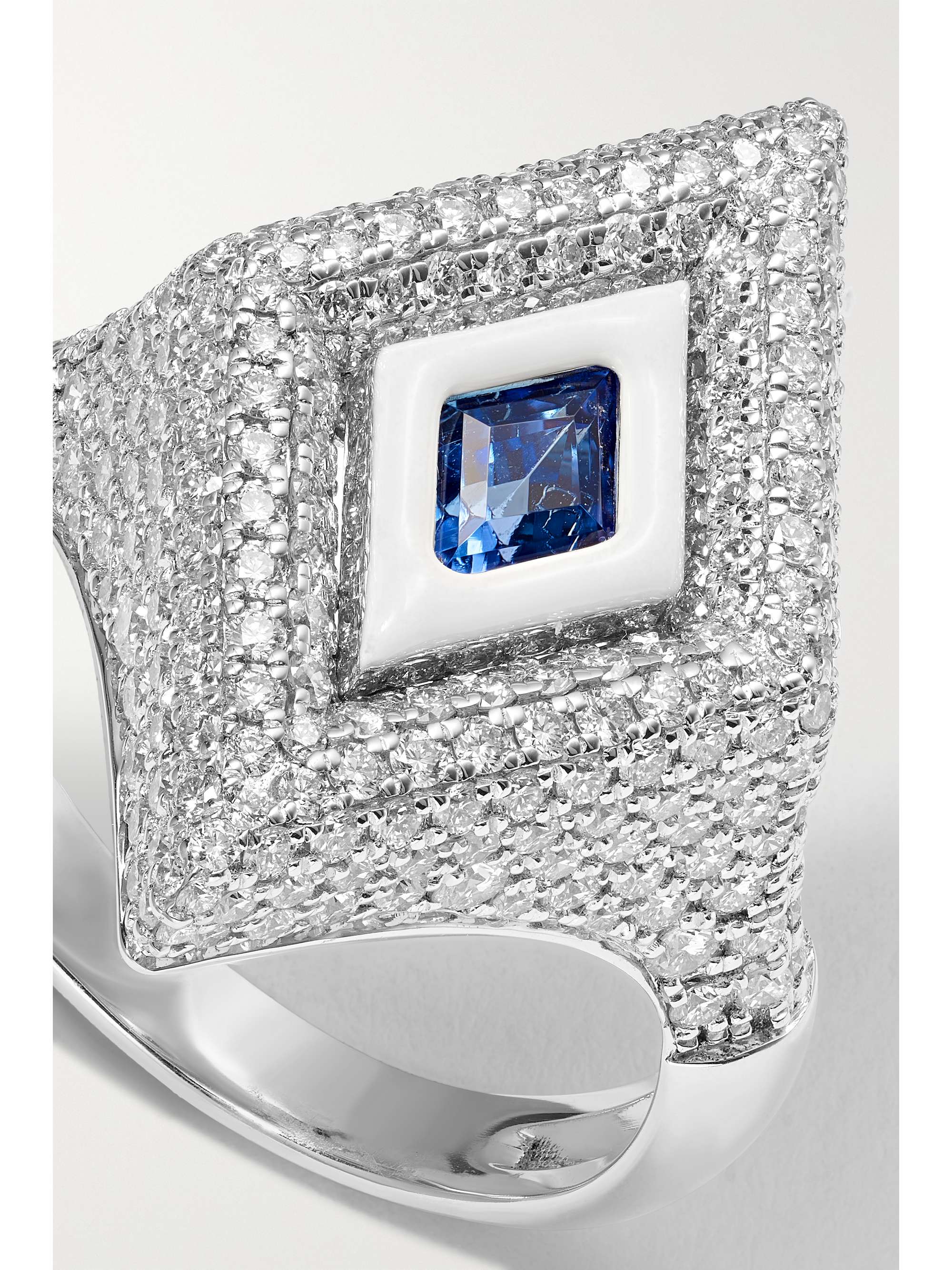KAMYEN 18-karat white gold, enamel, diamond and tanzanite ring