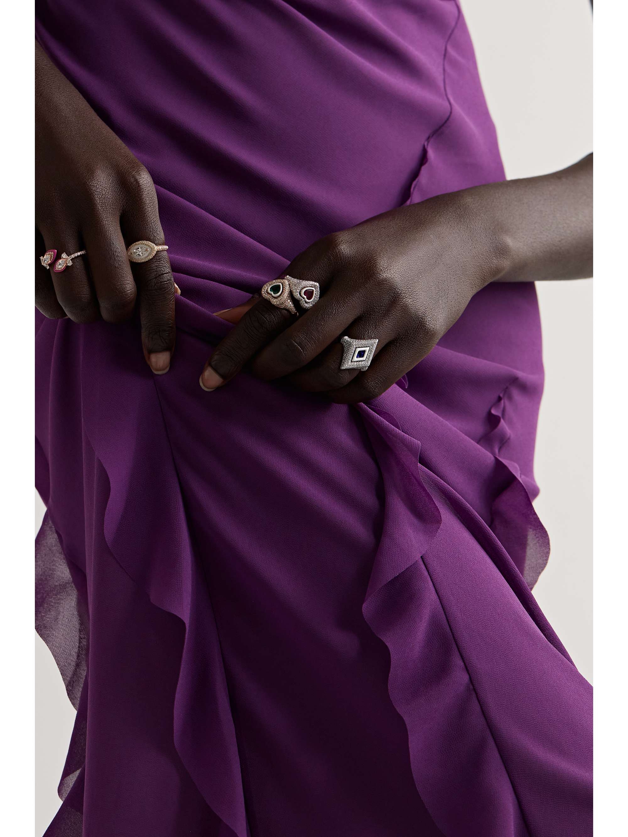 KAMYEN 18-karat white gold, enamel, diamond and tanzanite ring