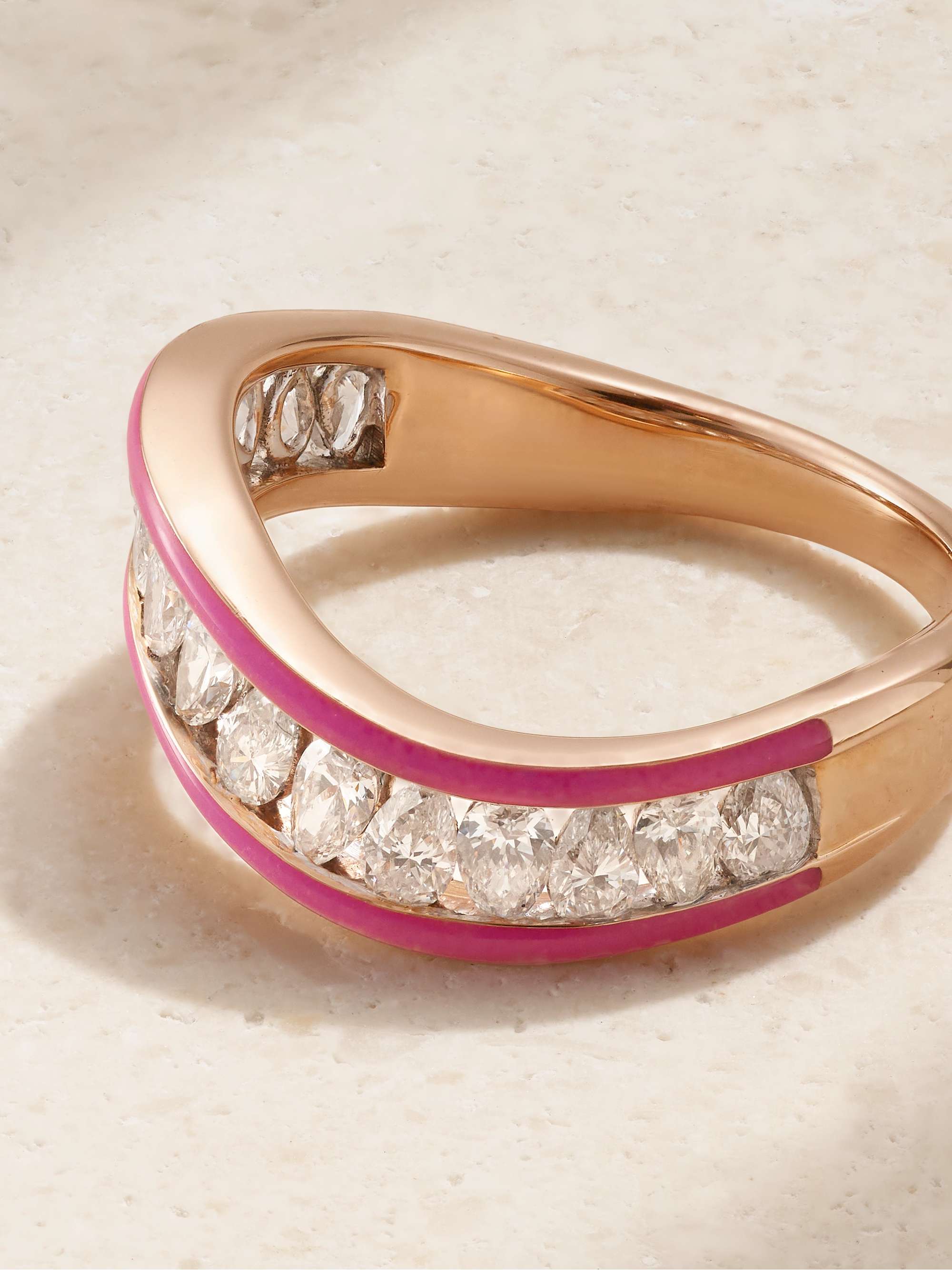 KAMYEN 18-karat rose gold, enamel and diamond ring