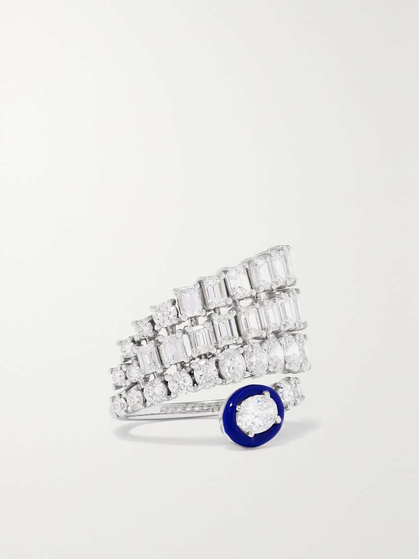 Kamyen 18-karat White Gold, Diamond And Enamel Ring