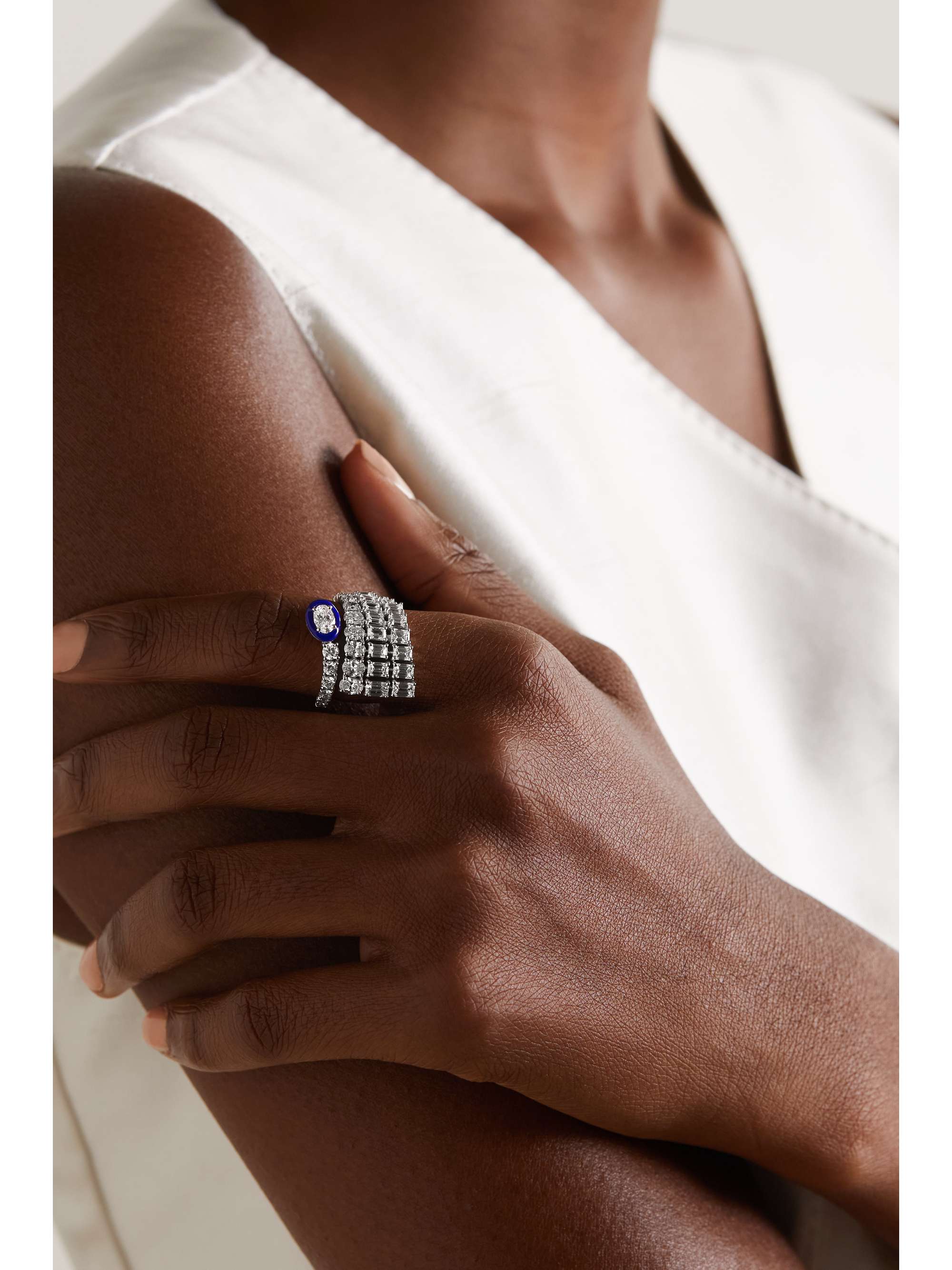 KAMYEN 18-karat white gold, diamond and enamel ring