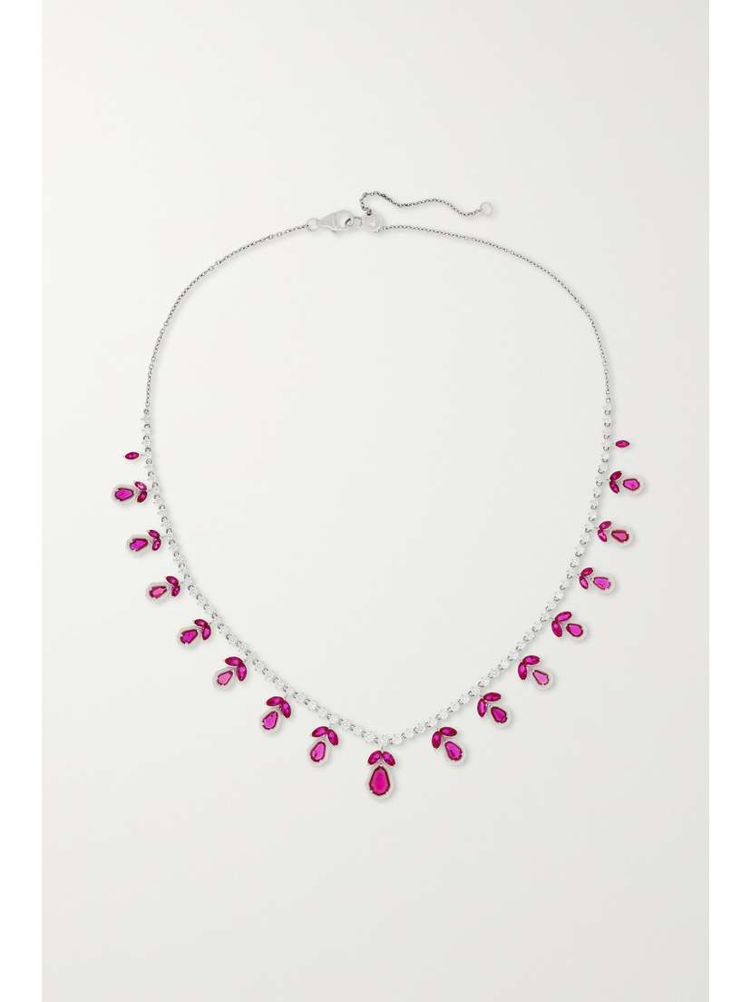 Kamyen 18-karat White Gold, Enamel, Ruby And Diamond Choker