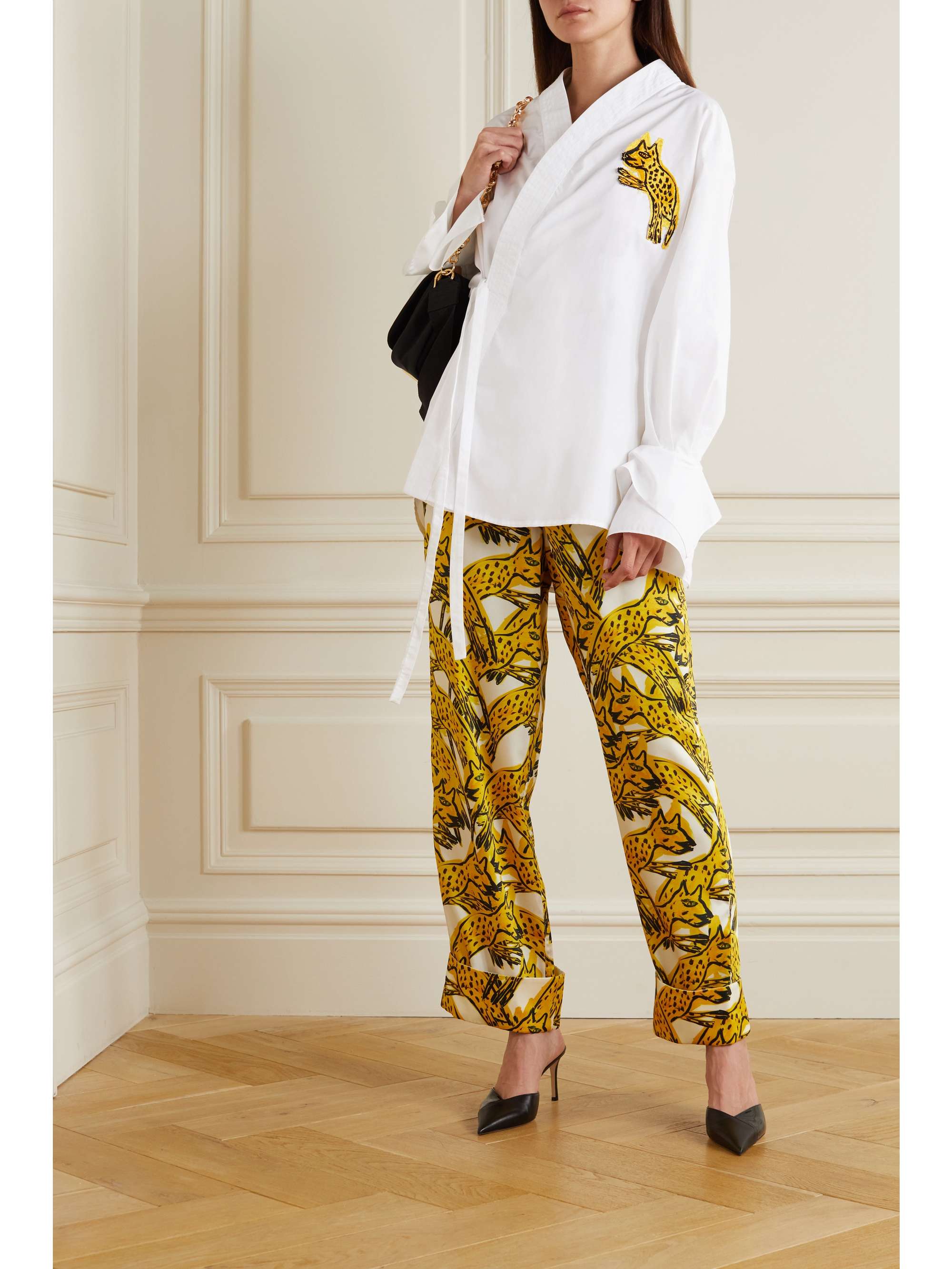 AZ FACTORY + Thebe Magugu Amigos appliquéd cotton-poplin wrap shirt