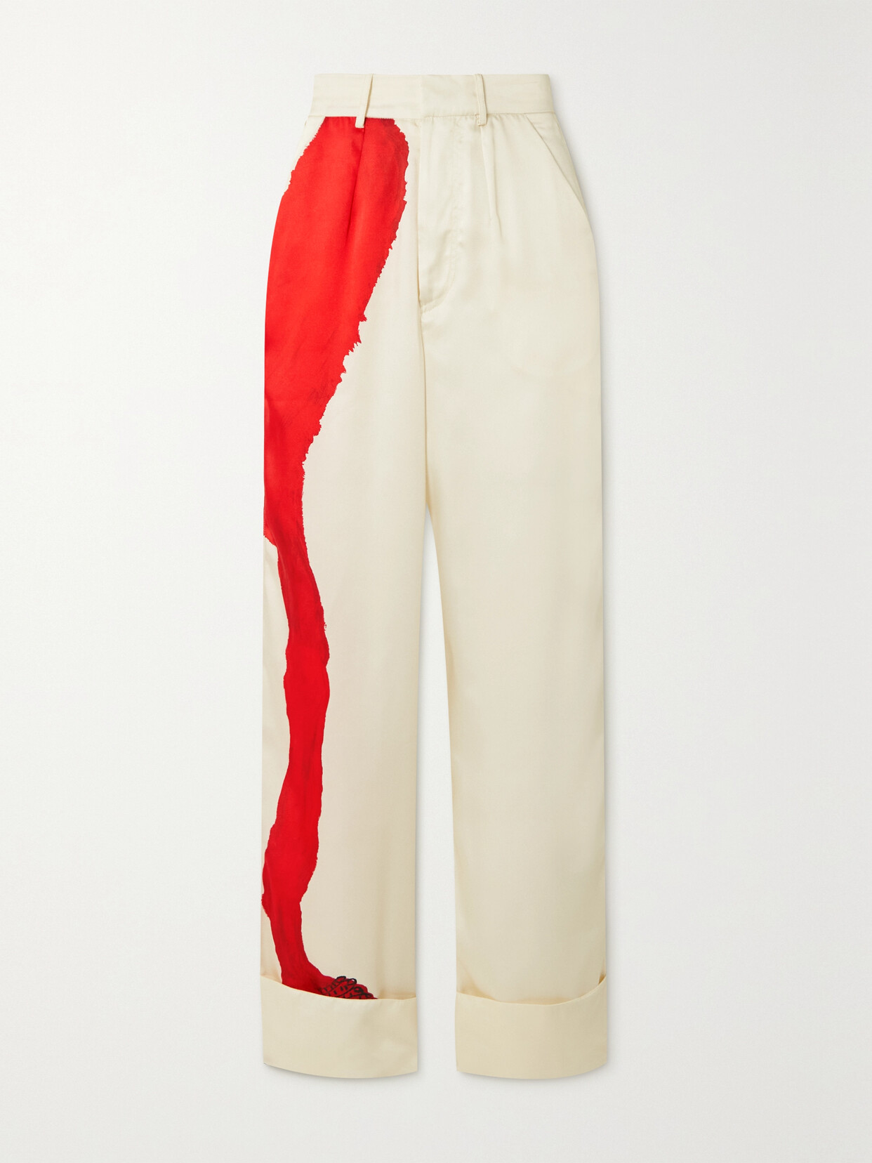 AZ FACTORY + THEBE MAGUGU AMIGOS LEMUR CROPPED PRINTED RECYCLED SATIN-TWILL STRAIGHT-LEG PANTS