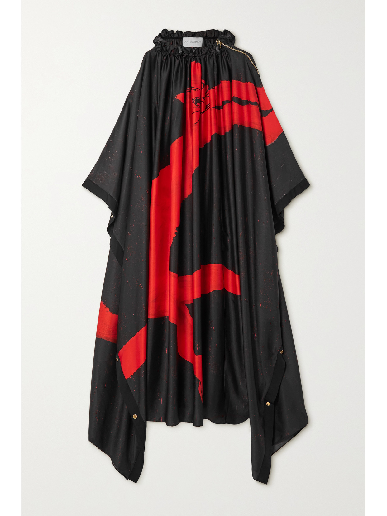 AZ FACTORY + THEBE MAGUGU RUFFLED PRINTED RECYCLED SATIN CAFTAN