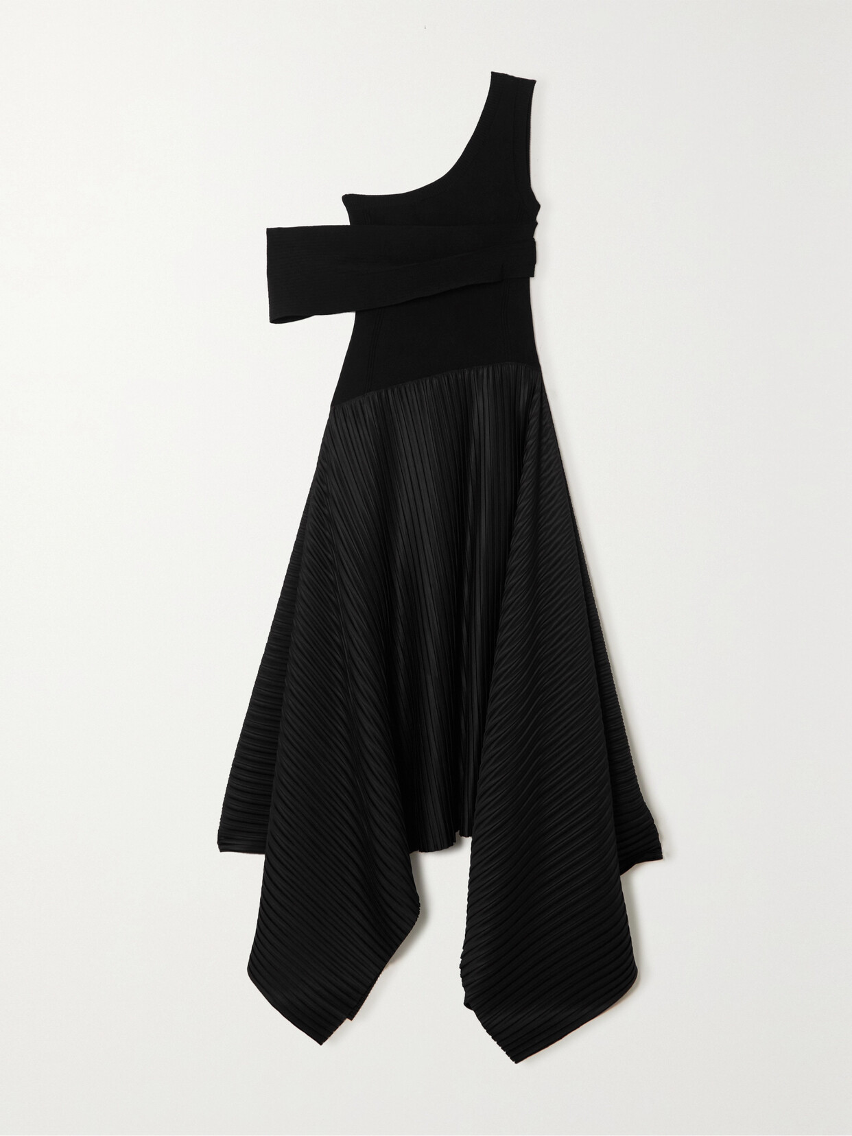 Az Factory + Thebe Magugu Amigos Asymmetric Pleated Tech-jersey And Stretch-knit Maxi Dress In Black