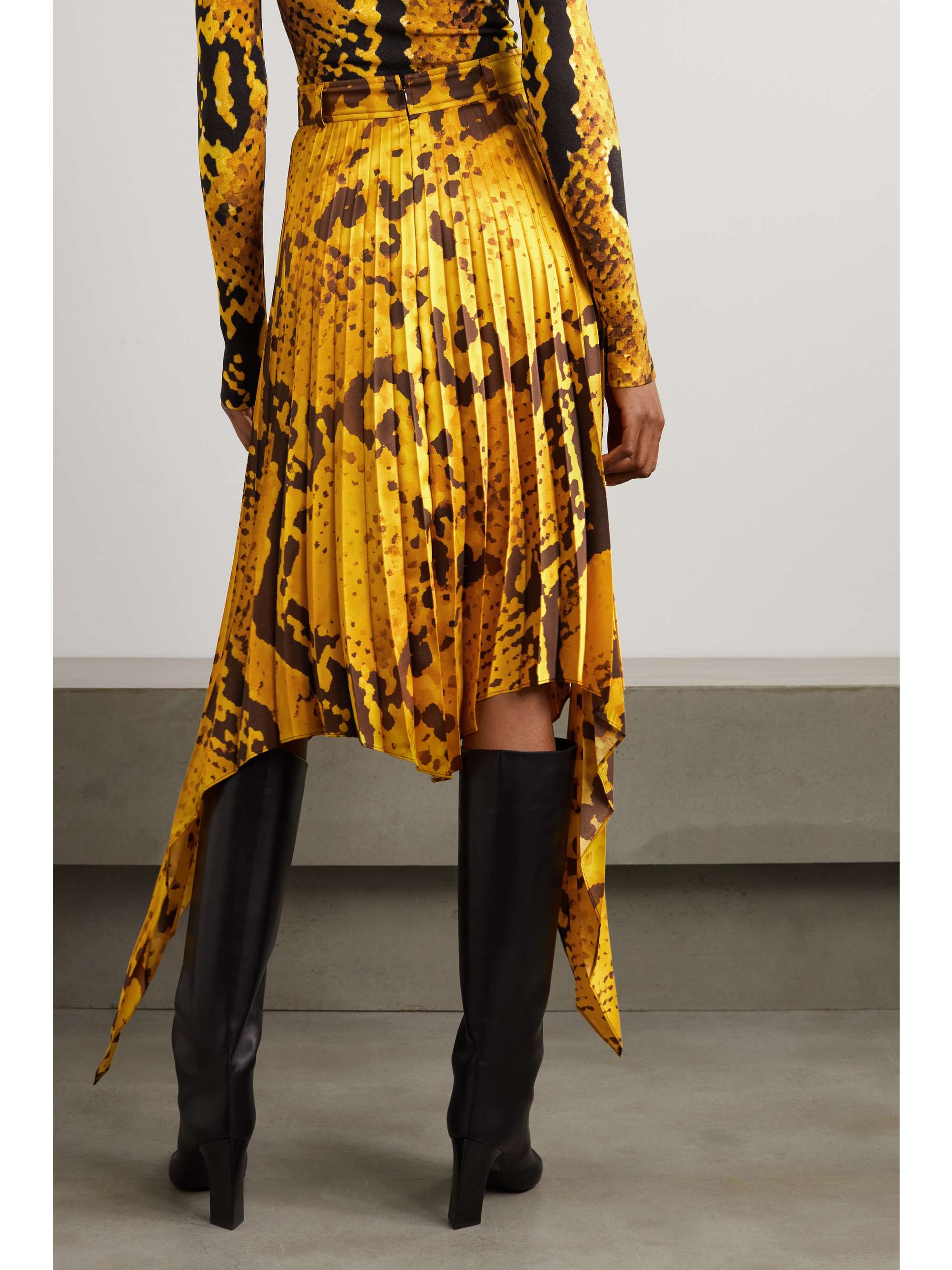 AZ FACTORY + Thebe Magugu asymmetric belted snake-print pleated recycled crepe midi skirt