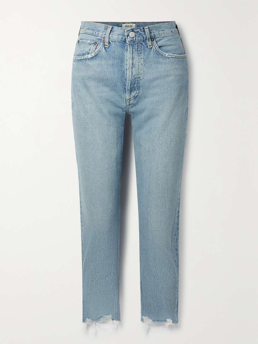 AGOLDE Riley Distressed Cropped High-rise Straight-leg Organic Jeans